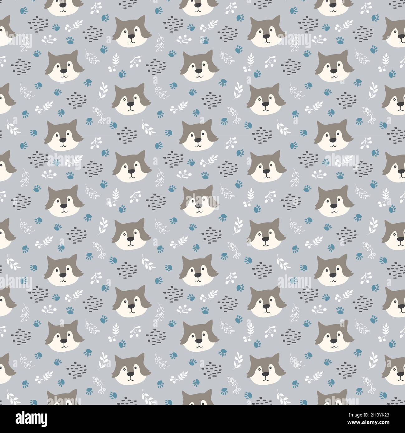 Cute wolf Seamless pattern. Cartoon Animals in forest background. Vector  illustration Stock Vector Image & Art - Alamy