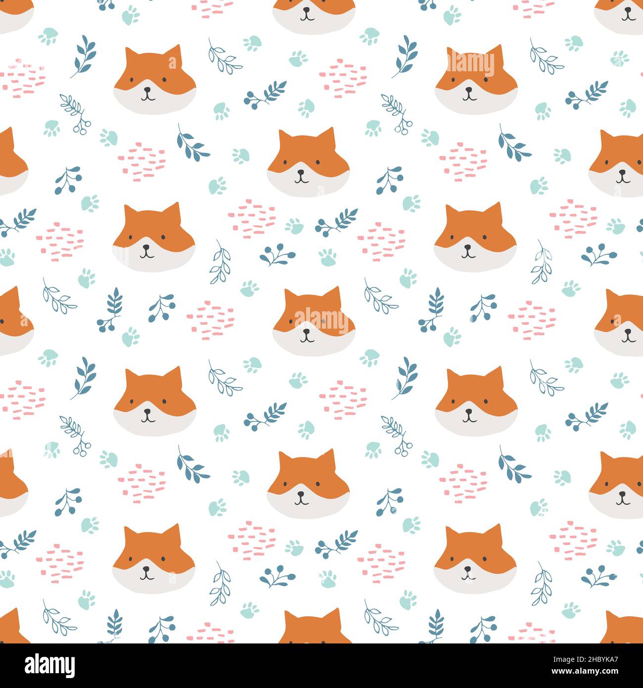 Cute Fox Seamless pattern. Cartoon Animals in forest background. Vector ...