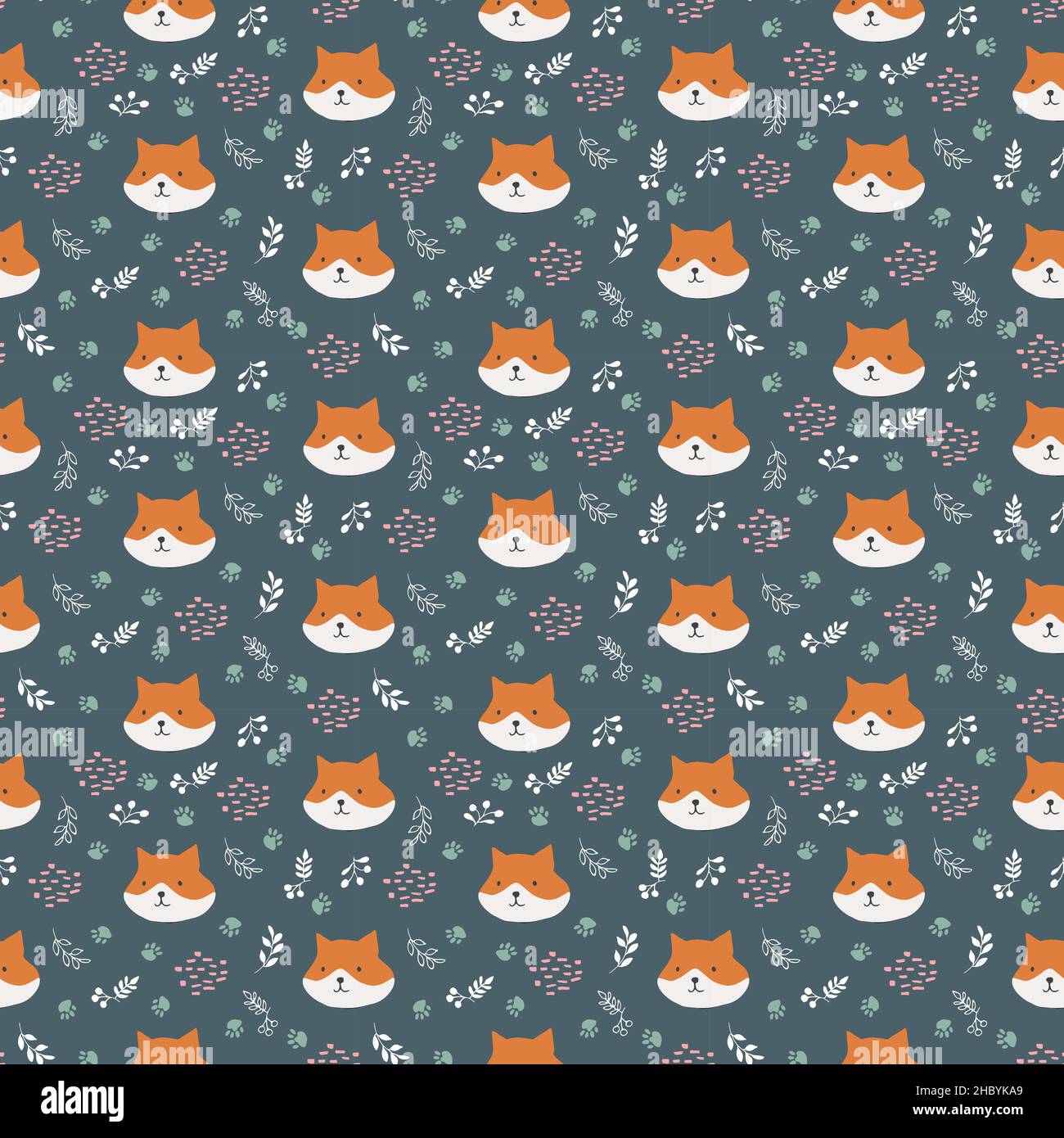 Cute Fox Seamless pattern. Cartoon Animals in forest background. Vector ...