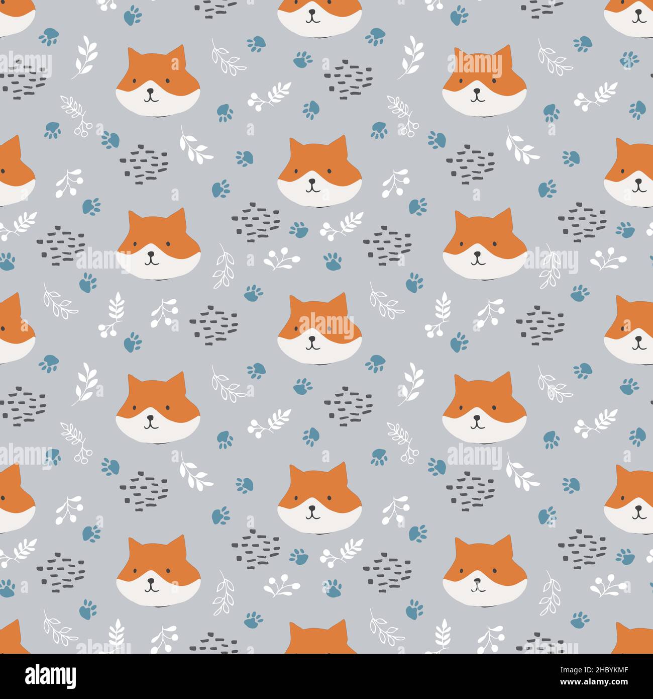 Cute Fox Seamless pattern. Cartoon Animals in forest background. Vector ...
