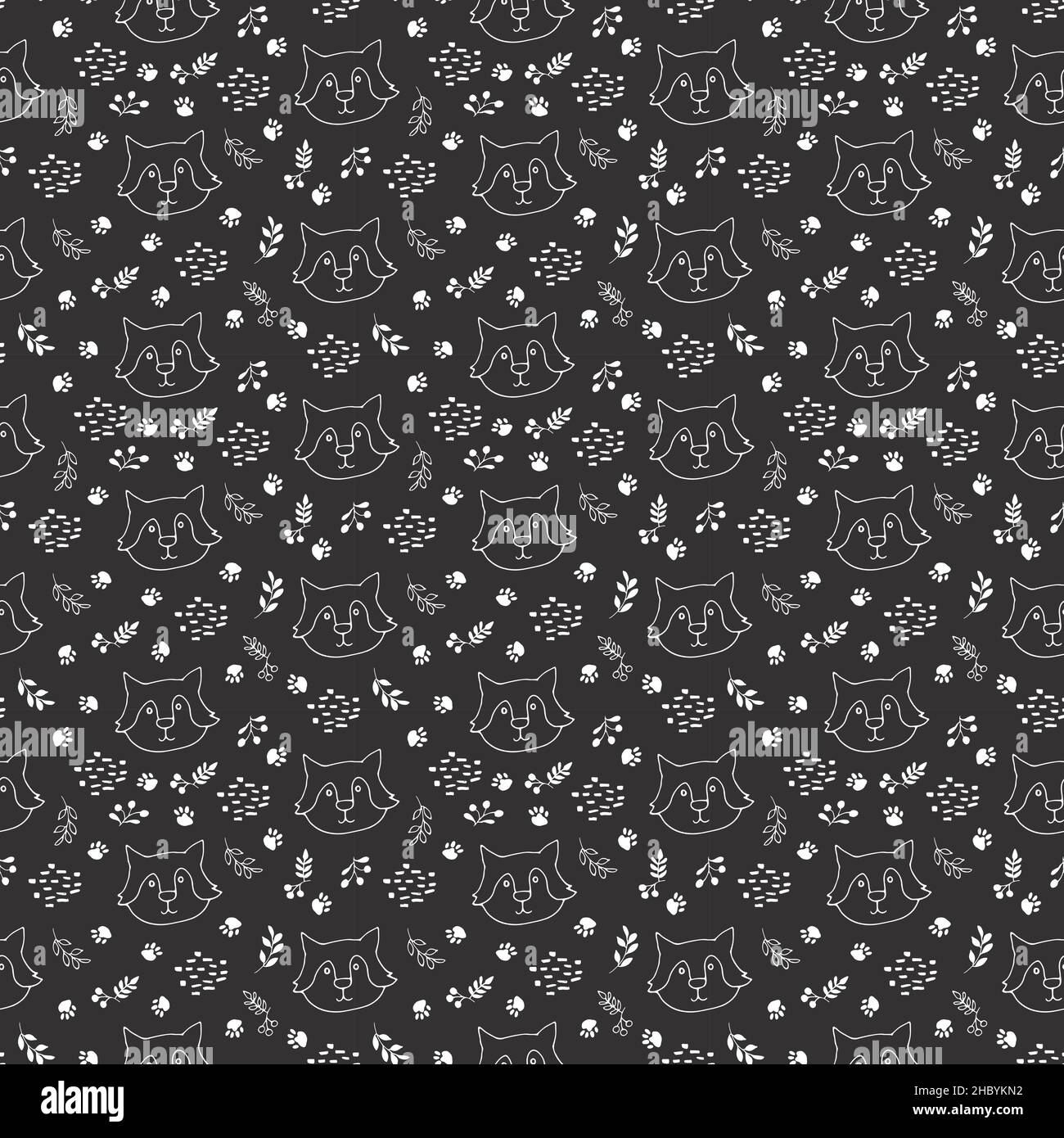 Cute wolf Seamless pattern. Cartoon Animals in forest background ...