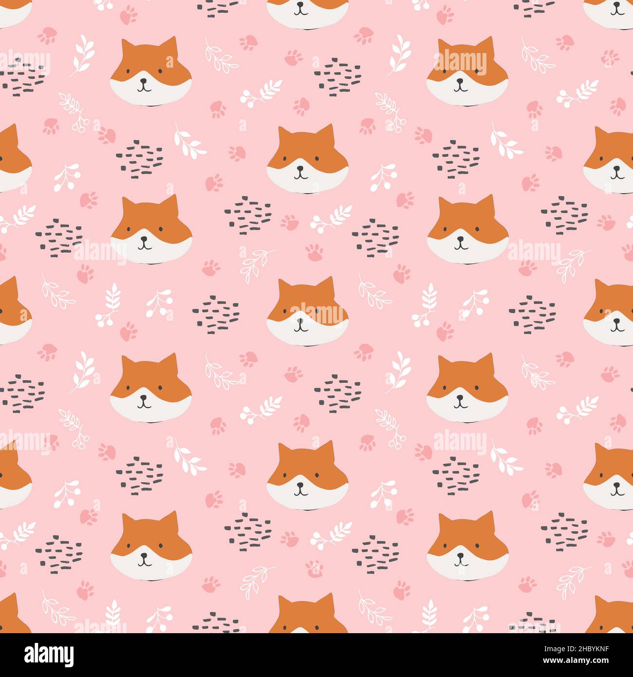 Cute Fox Seamless pattern. Cartoon Animals in forest background. Vector ...