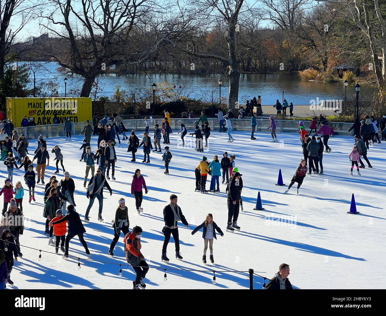 People enjoy ice skating at LeFrak Center at Lakeside skating rinks in. Prospect Park, Brooklyn