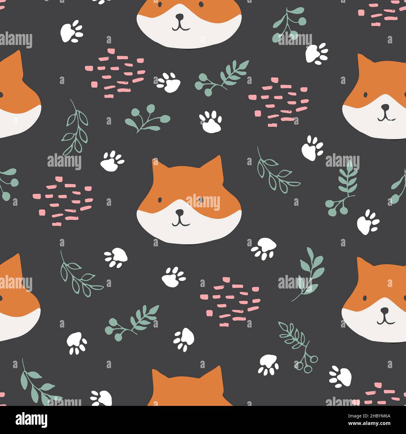 Cute Fox Seamless pattern. Cartoon Animals in forest background. Vector ...