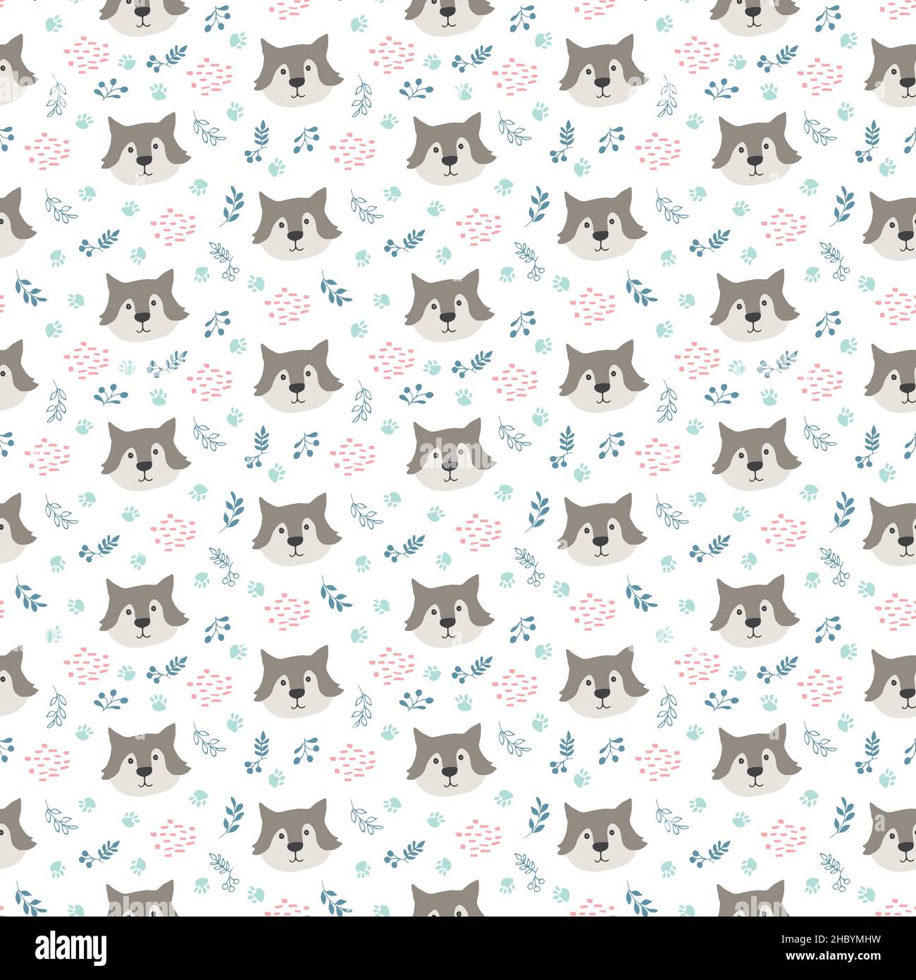 Cute wolf Seamless pattern. Cartoon Animals in forest background ...