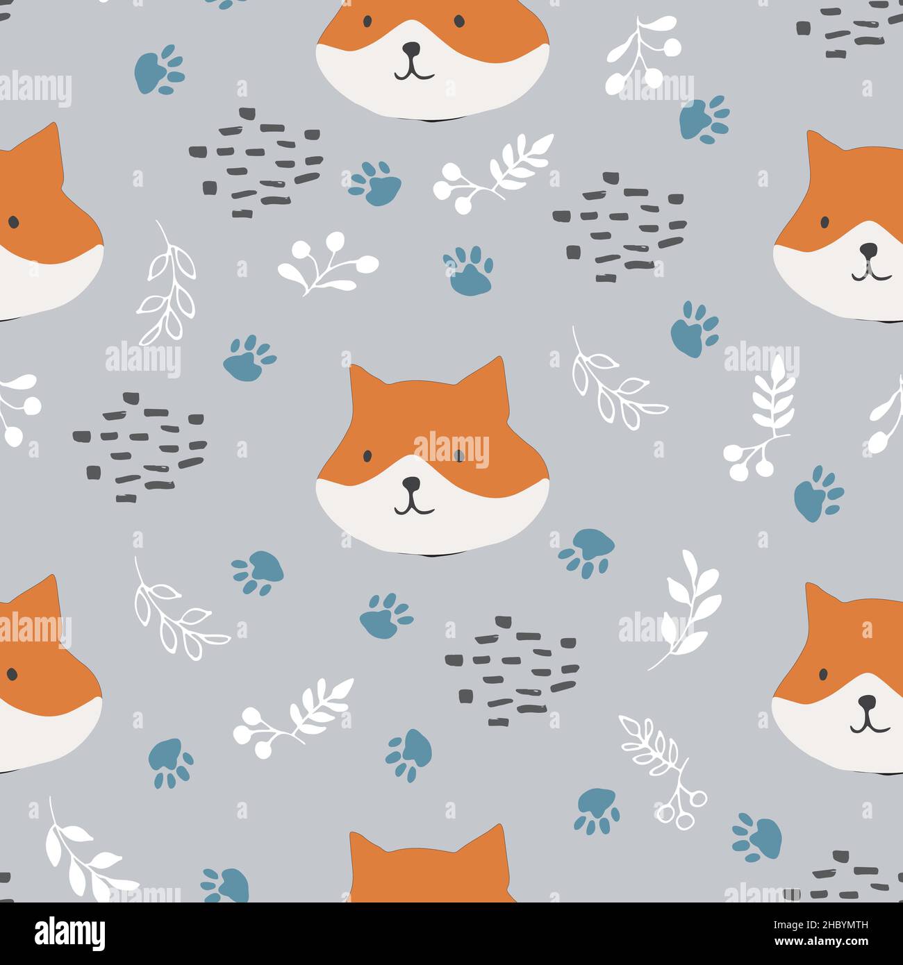 Cute Fox Seamless pattern. Cartoon Animals in forest background. Vector ...