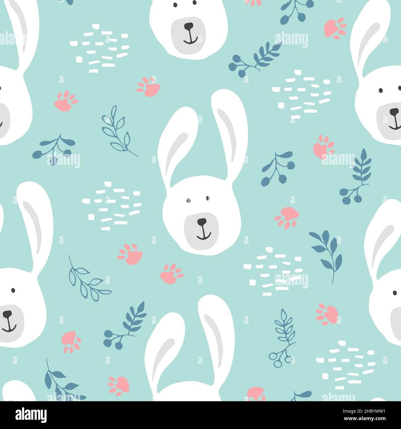 Cute rabbit Seamless pattern. Cartoon Animals in forest background ...