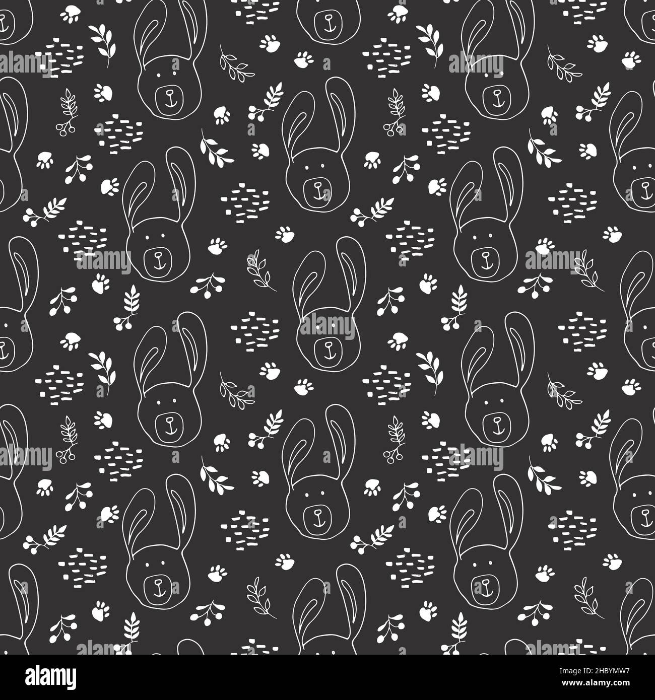 Cute rabbit Seamless pattern. Cartoon Animals in forest background ...