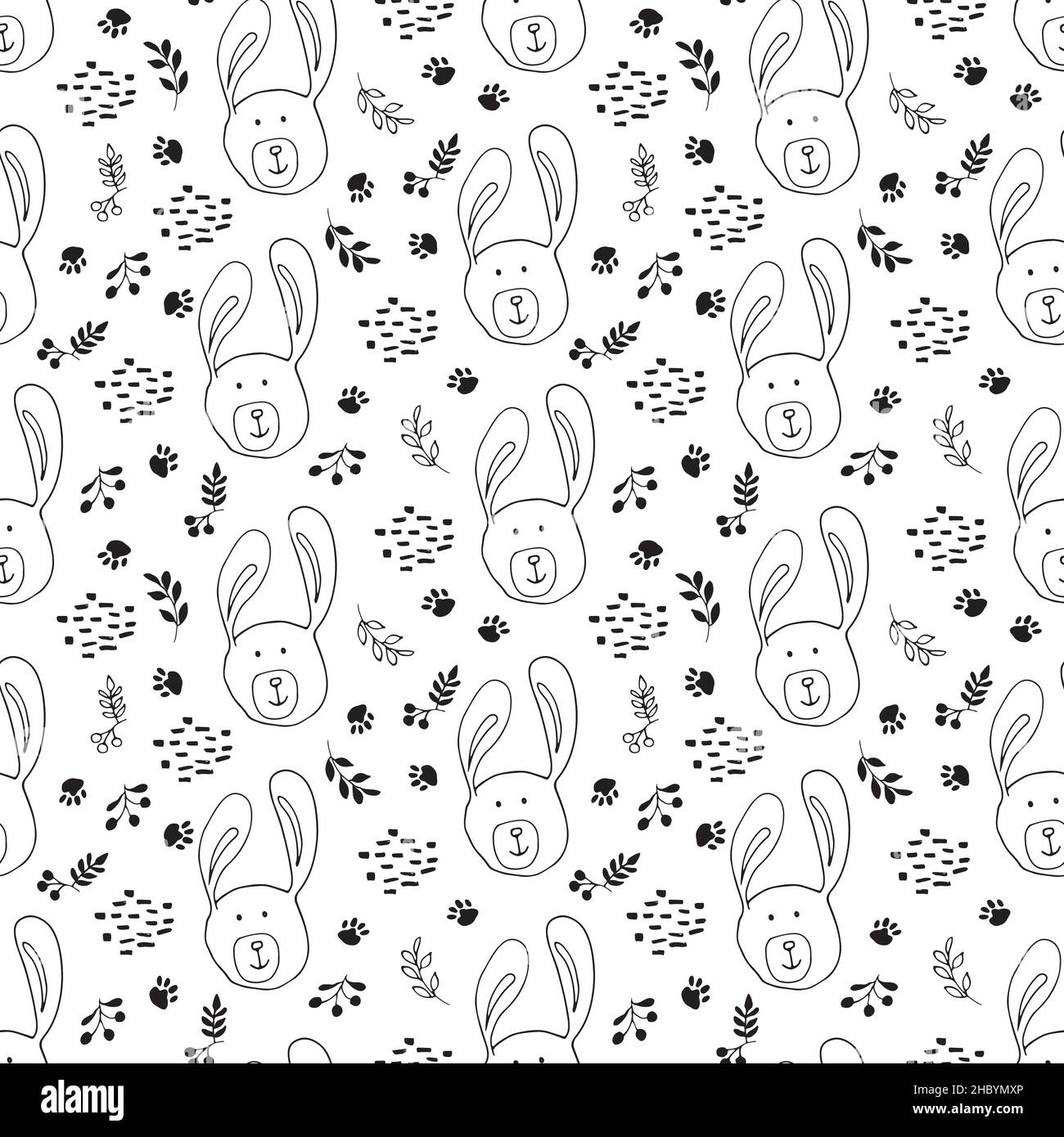 Cute rabbit Seamless pattern. Cartoon Animals in forest background ...