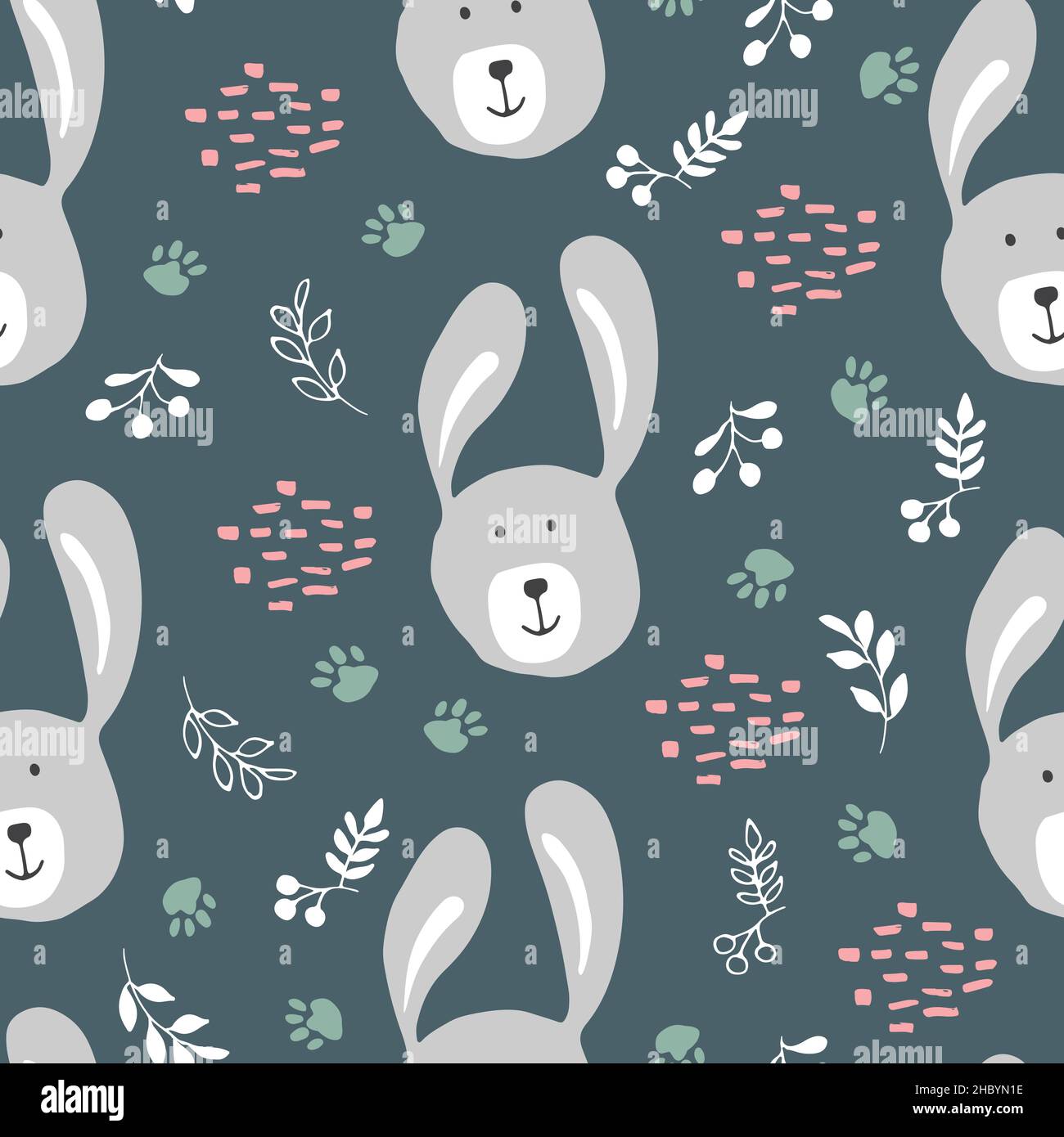 Cute rabbit Seamless pattern. Cartoon Animals in forest background ...