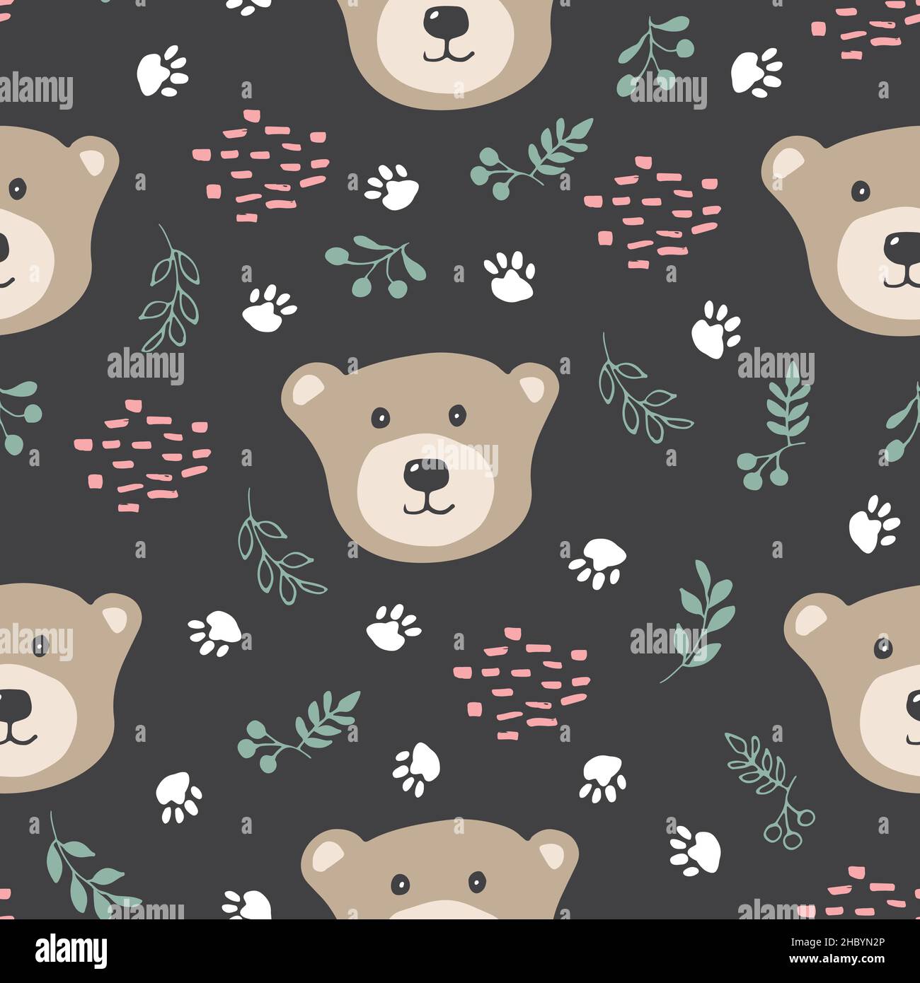 Cute bear Seamless pattern. Cartoon Animals in forest background ...