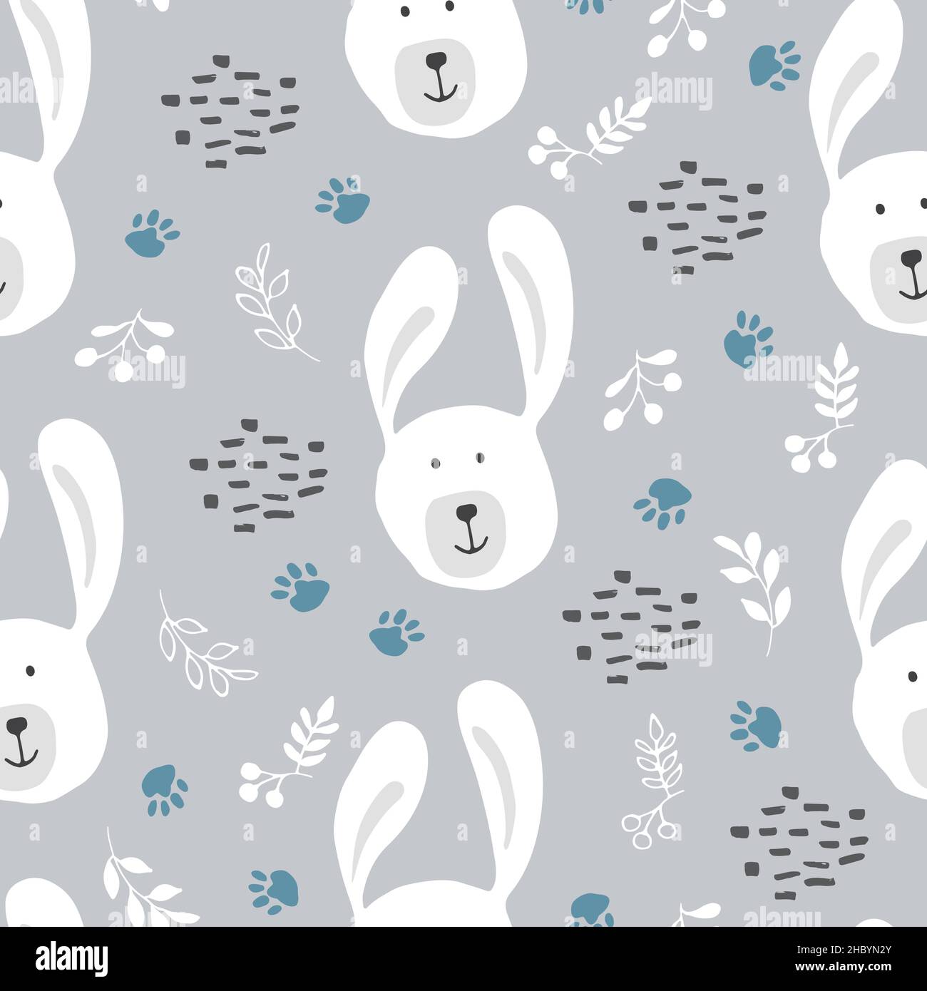 Cute rabbit Seamless pattern. Cartoon Animals in forest background ...