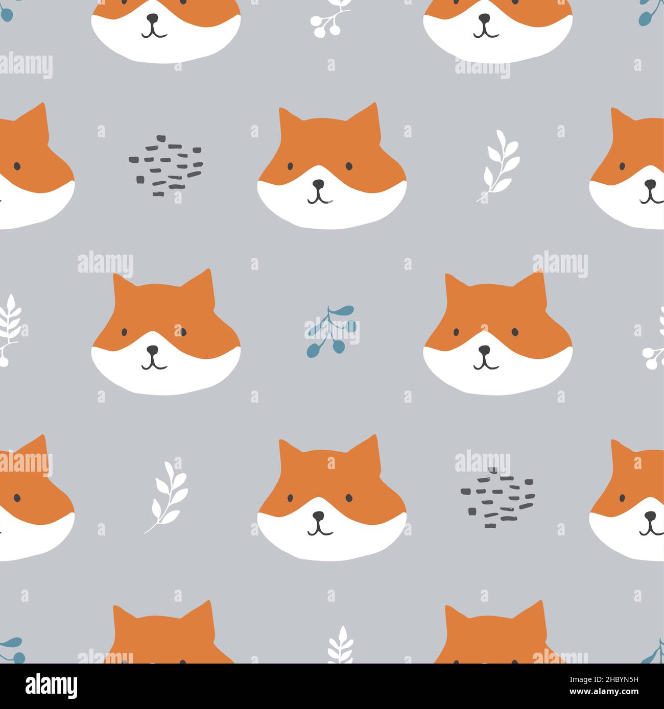 Cute Fox Seamless pattern. Cartoon Animals in forest background. Vector ...