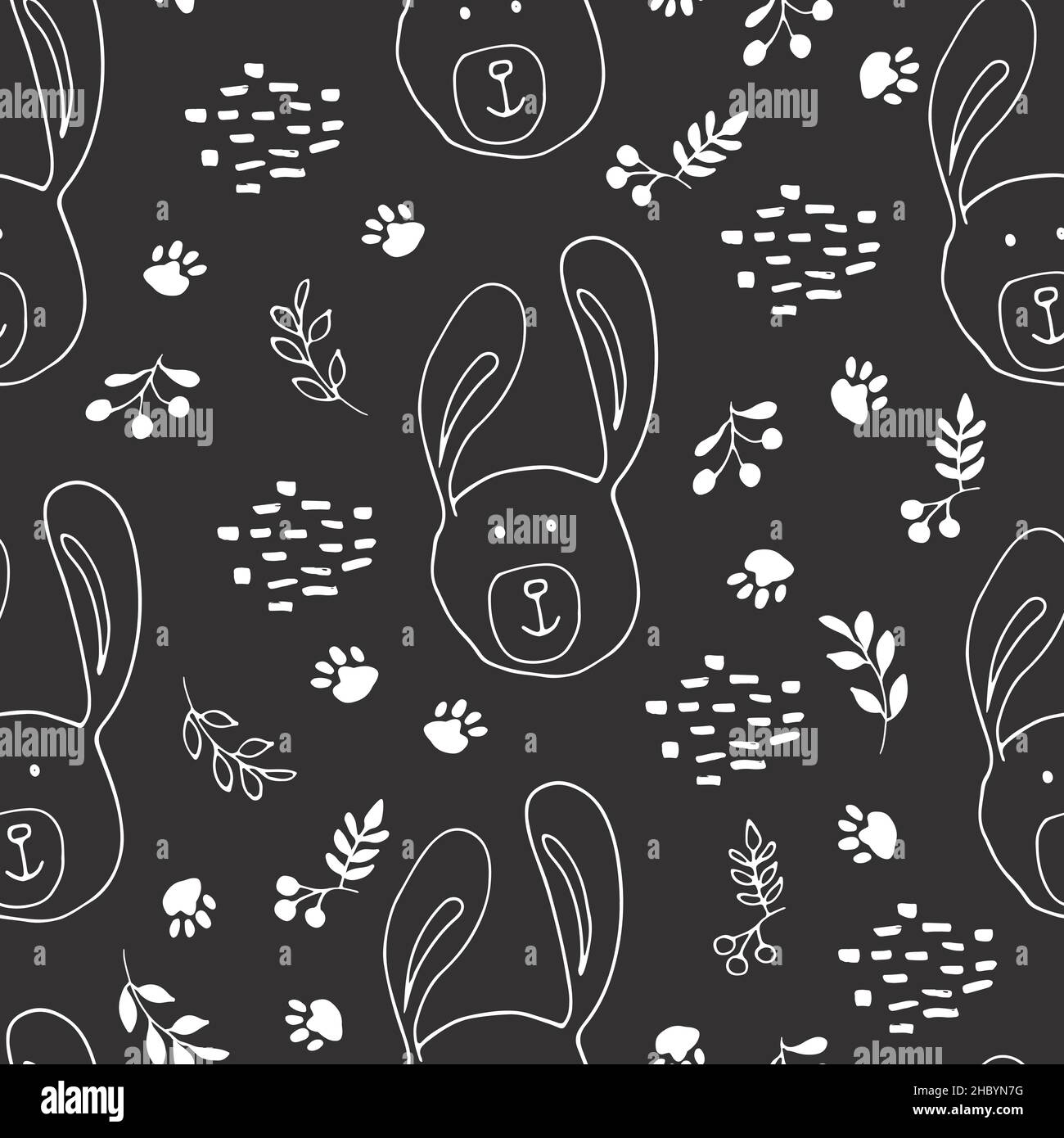 Cute rabbit Seamless pattern. Cartoon Animals in forest background ...
