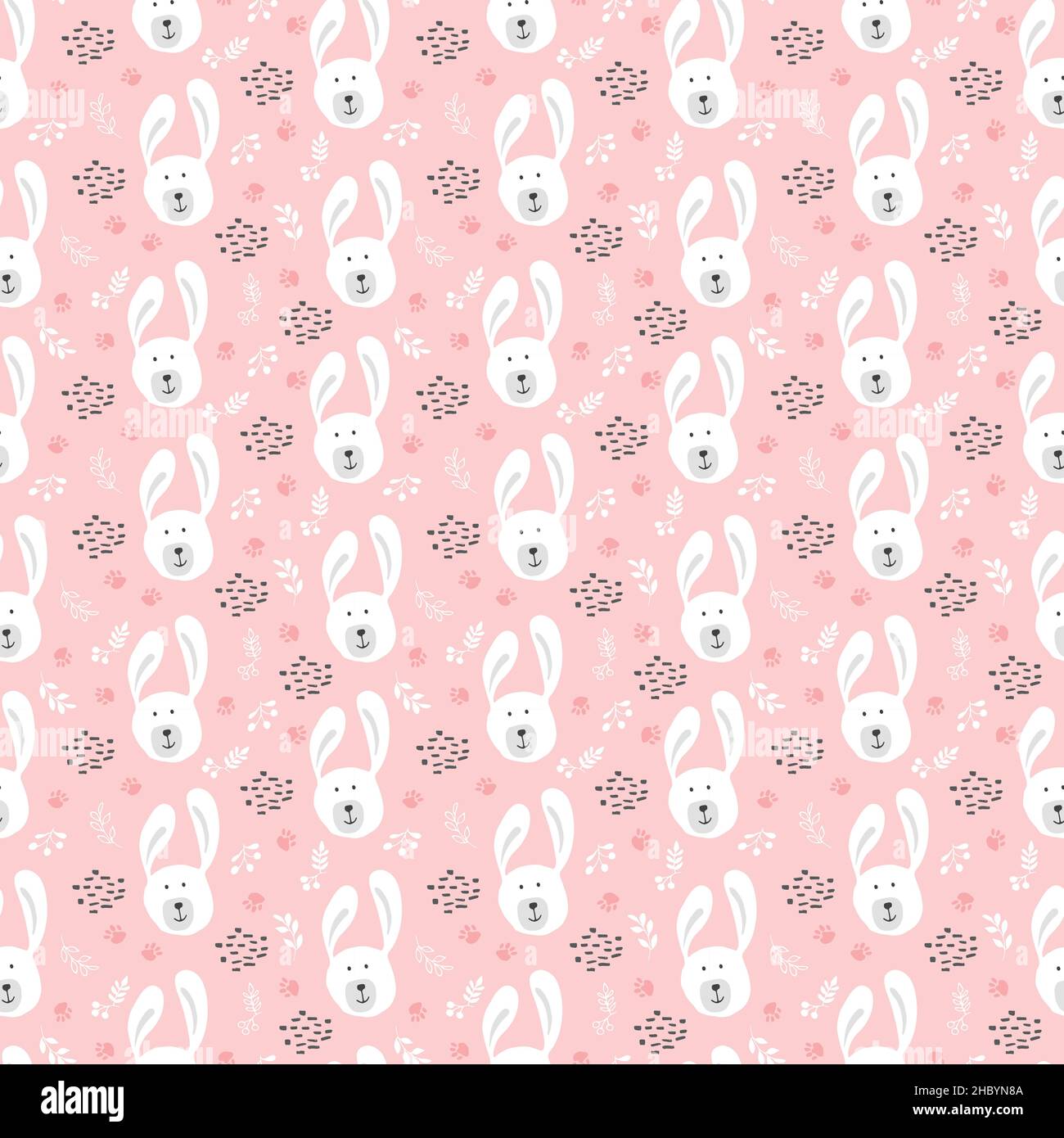 Cute rabbit Seamless pattern. Cartoon Animals in forest background ...