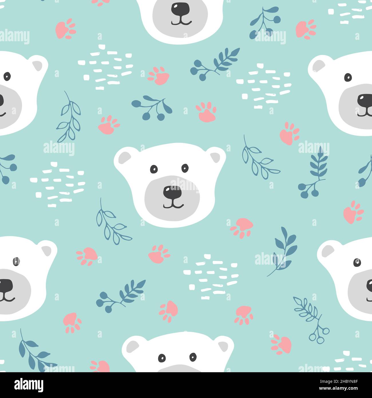 Cute bear Seamless pattern. Cartoon Animals in forest background ...