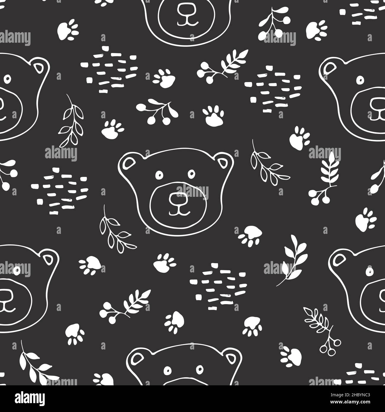 Cute bear Seamless pattern. Cartoon Animals in forest background ...