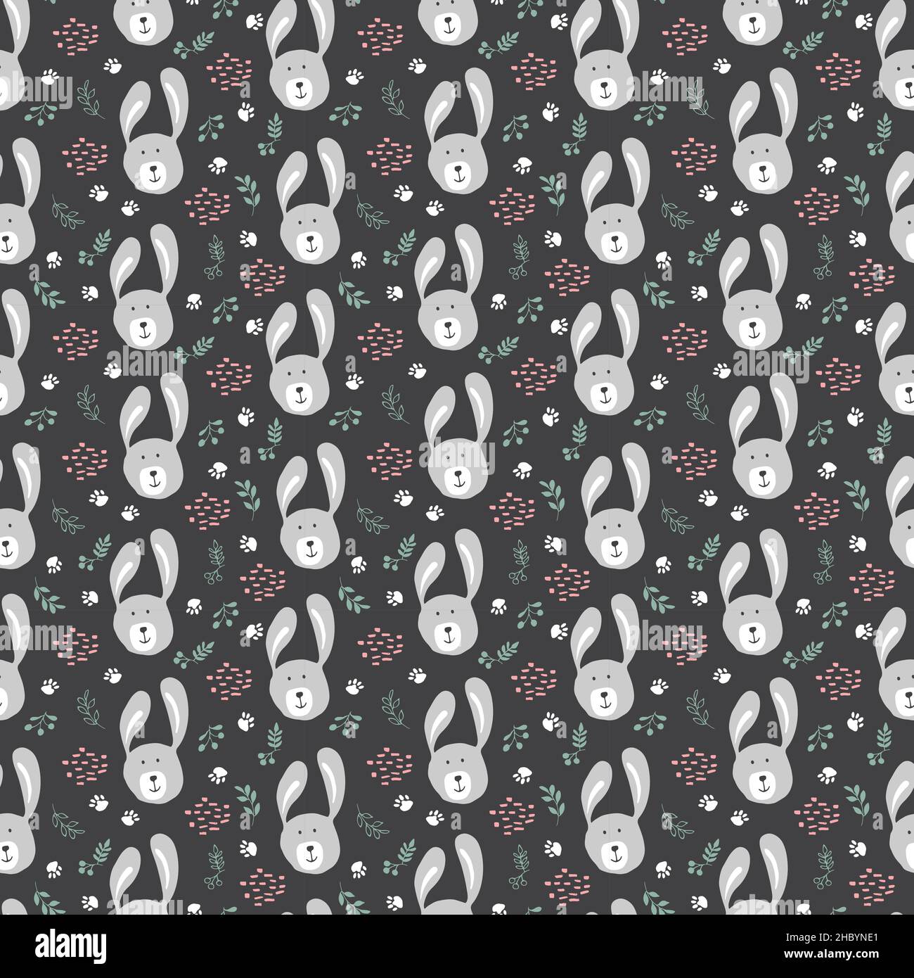 Cute rabbit Seamless pattern. Cartoon Animals in forest background ...