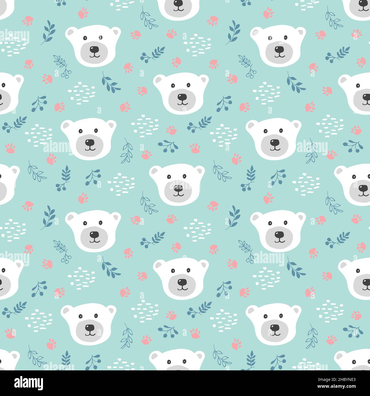 Cute bear Seamless pattern. Cartoon Animals in forest background ...
