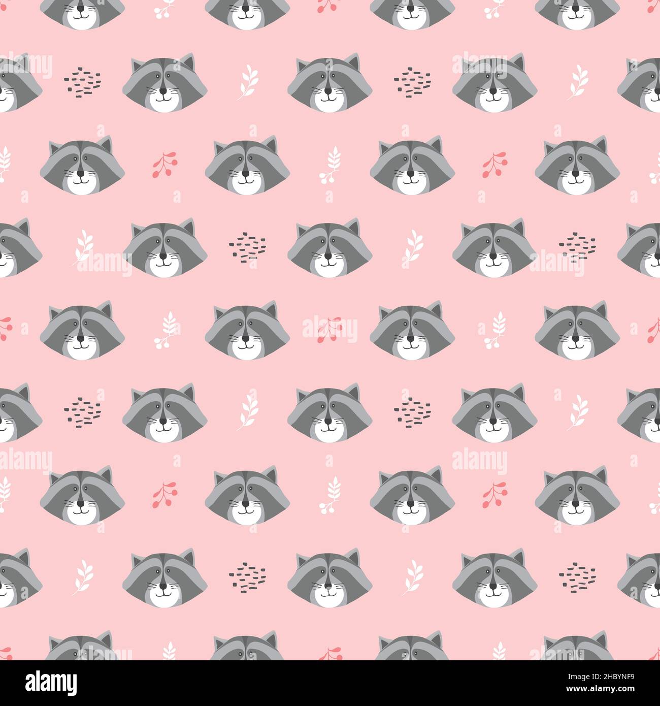 Cute Raccoon Seamless pattern. Cartoon Animals in forest background ...