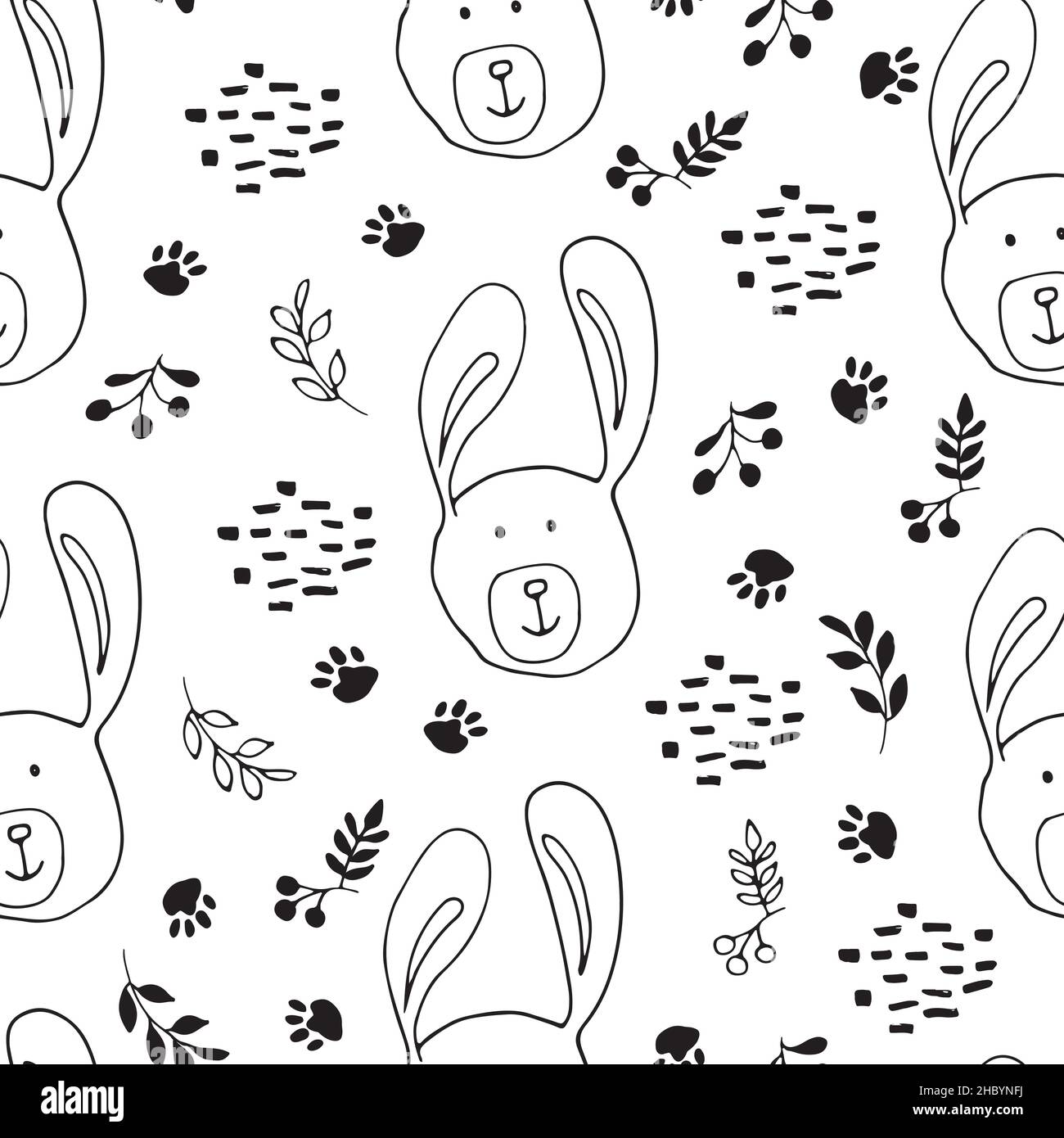 Cute rabbit Seamless pattern. Cartoon Animals in forest background ...