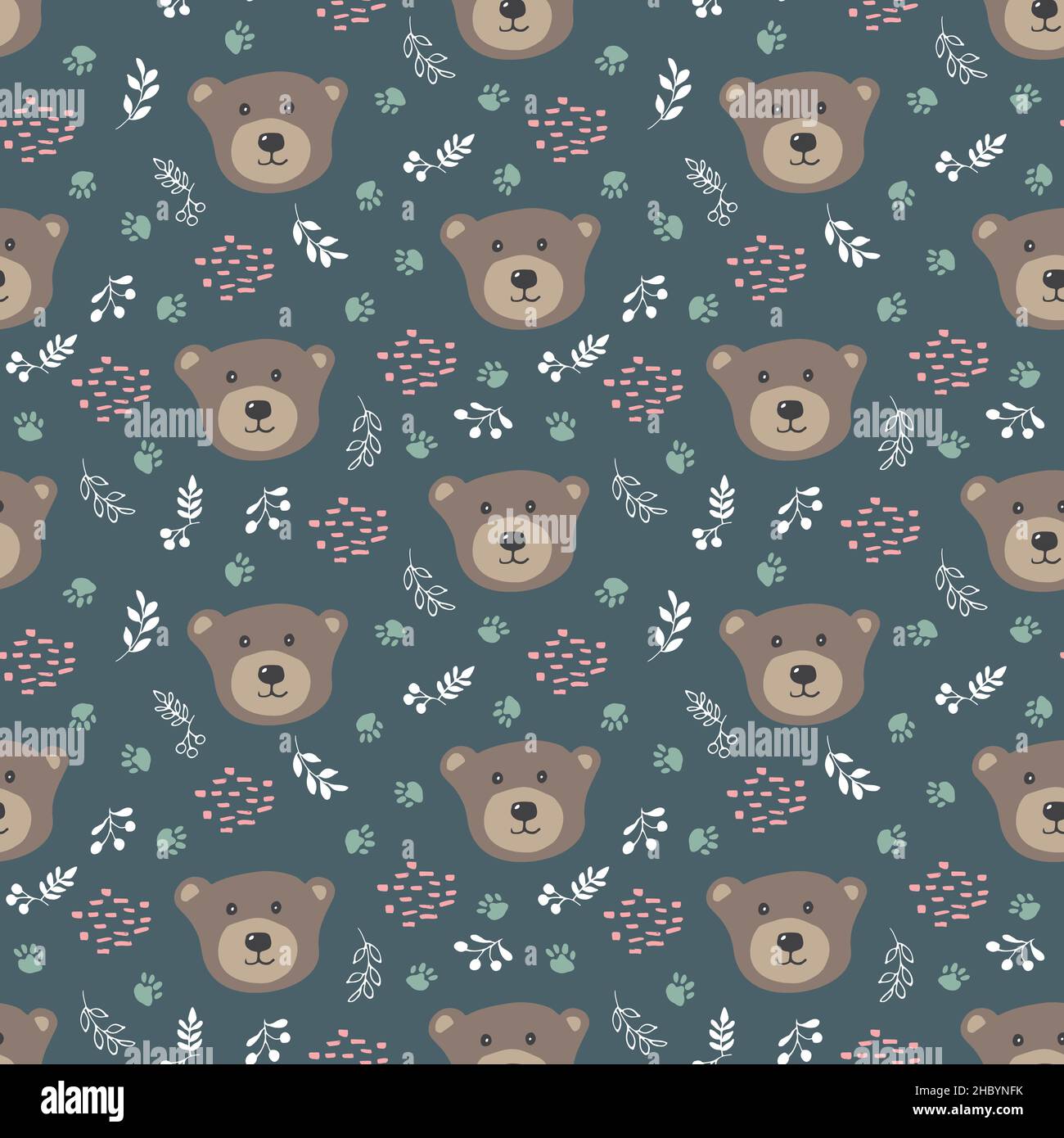 Cute bear Seamless pattern. Cartoon Animals in forest background ...