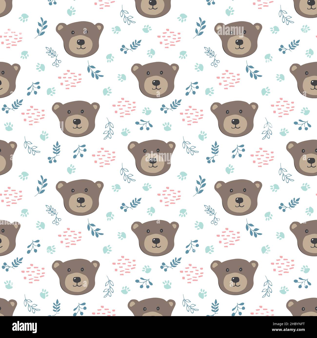 Cute bear Seamless pattern. Cartoon Animals in forest background ...