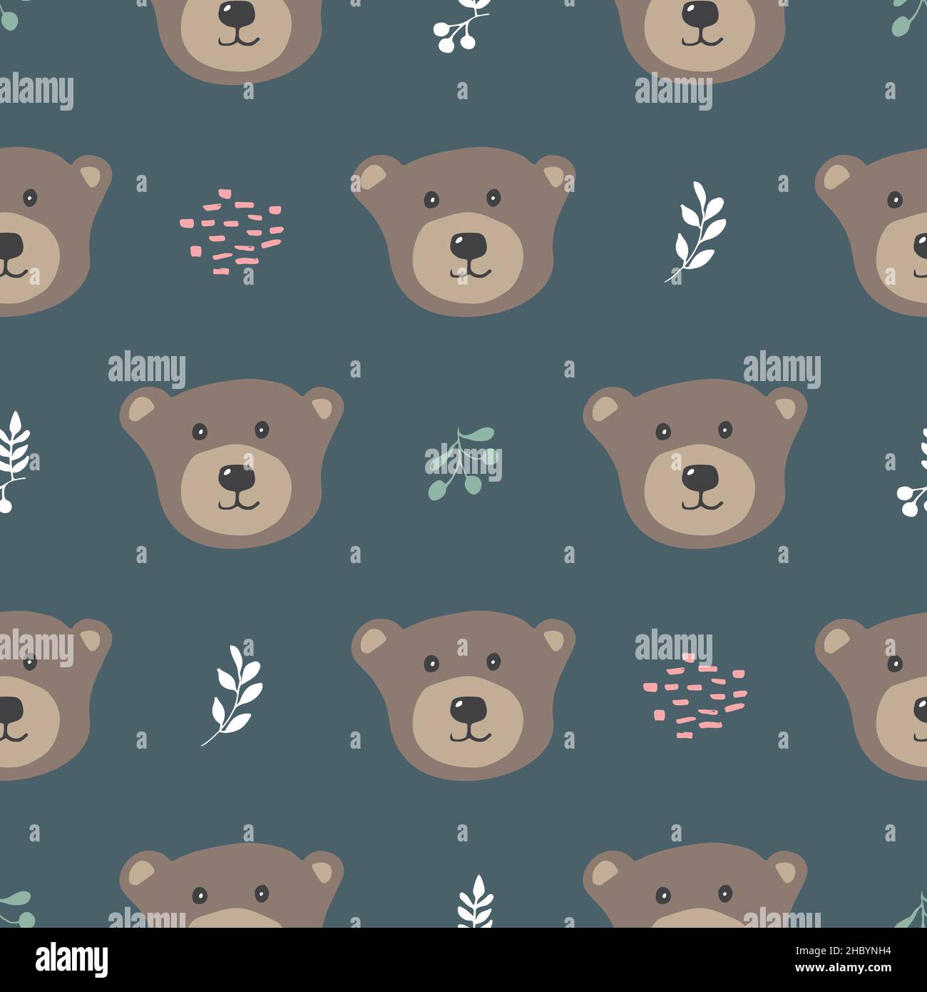 Cute bear Seamless pattern. Cartoon Animals in forest background ...