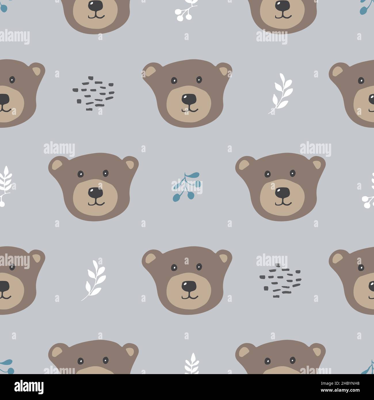 Cute bear Seamless pattern. Cartoon Animals in forest background ...