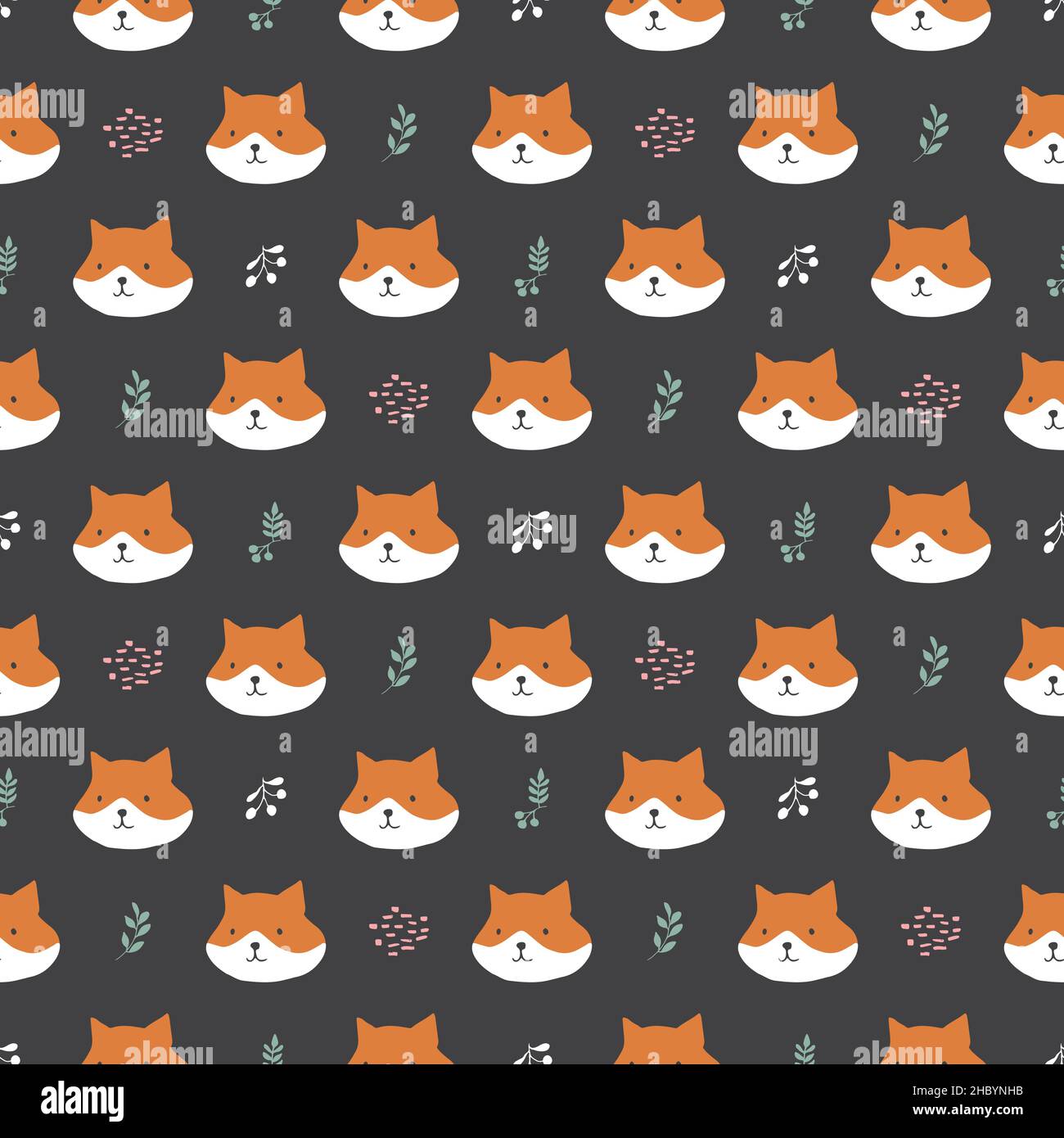 Cute Fox Seamless pattern. Cartoon Animals in forest background. Vector ...