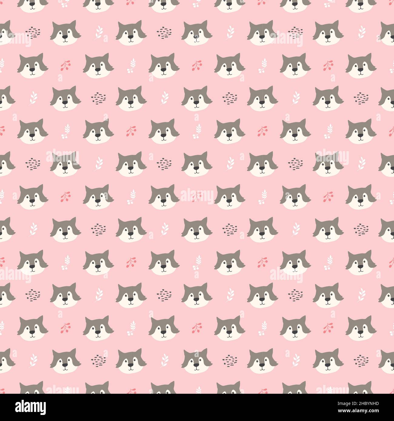 Cute wolf Seamless pattern. Cartoon Animals in forest background ...