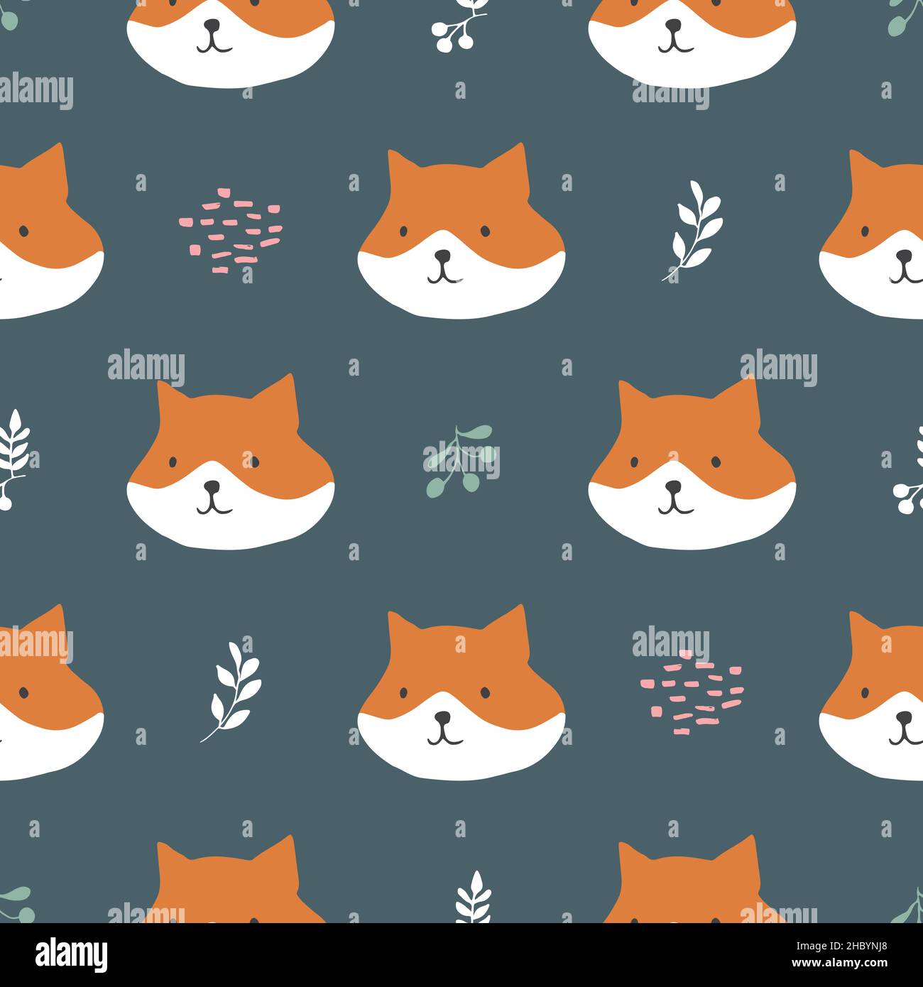 Cute Fox Seamless pattern. Cartoon Animals in forest background. Vector ...