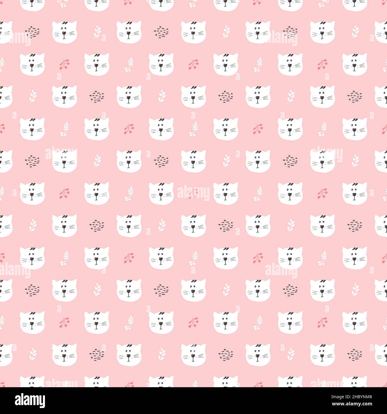 Cute Cat Seamless pattern. Cartoon Animals in forest background. Vector ...