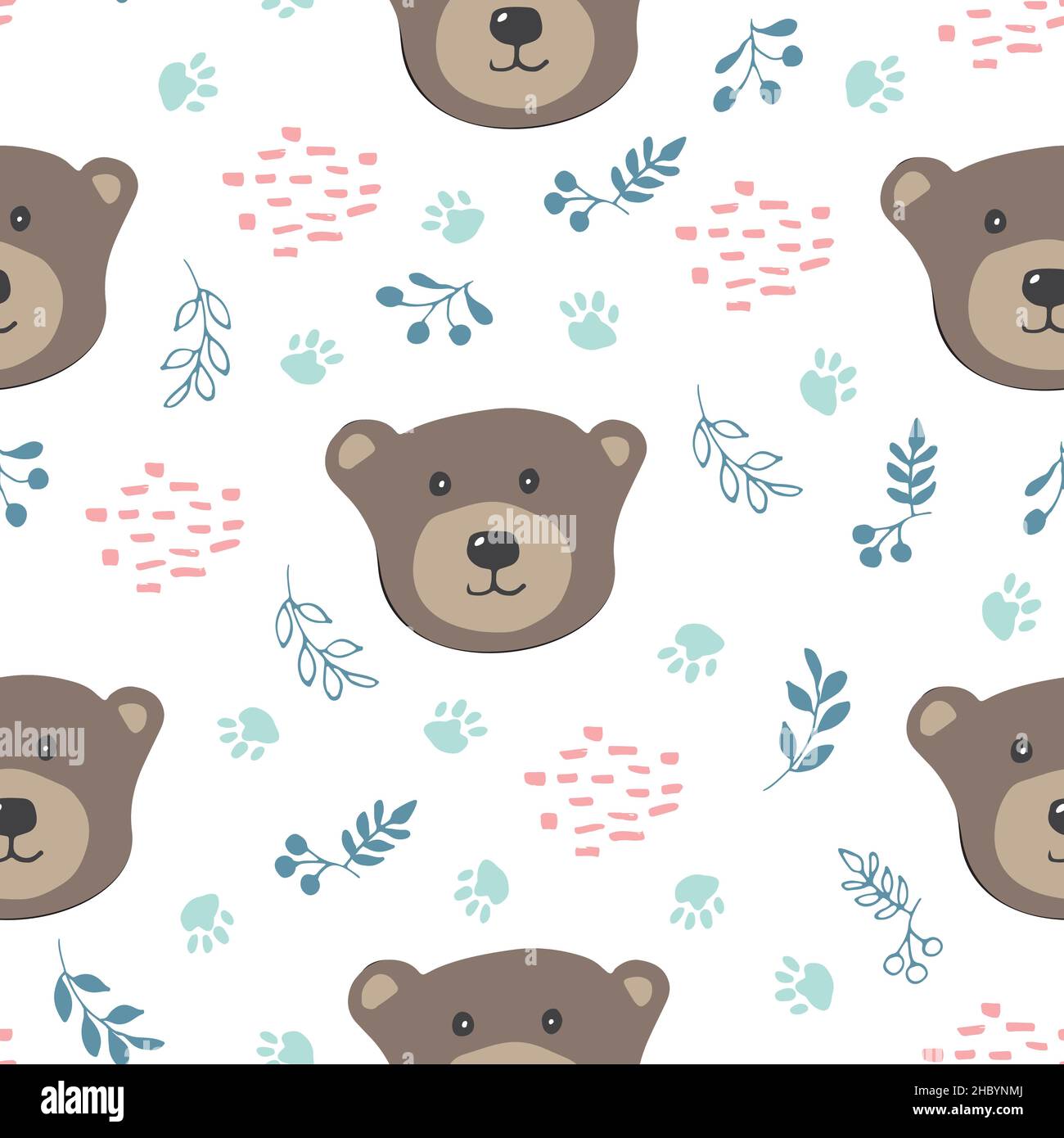 Cute bear Seamless pattern. Cartoon Animals in forest background ...