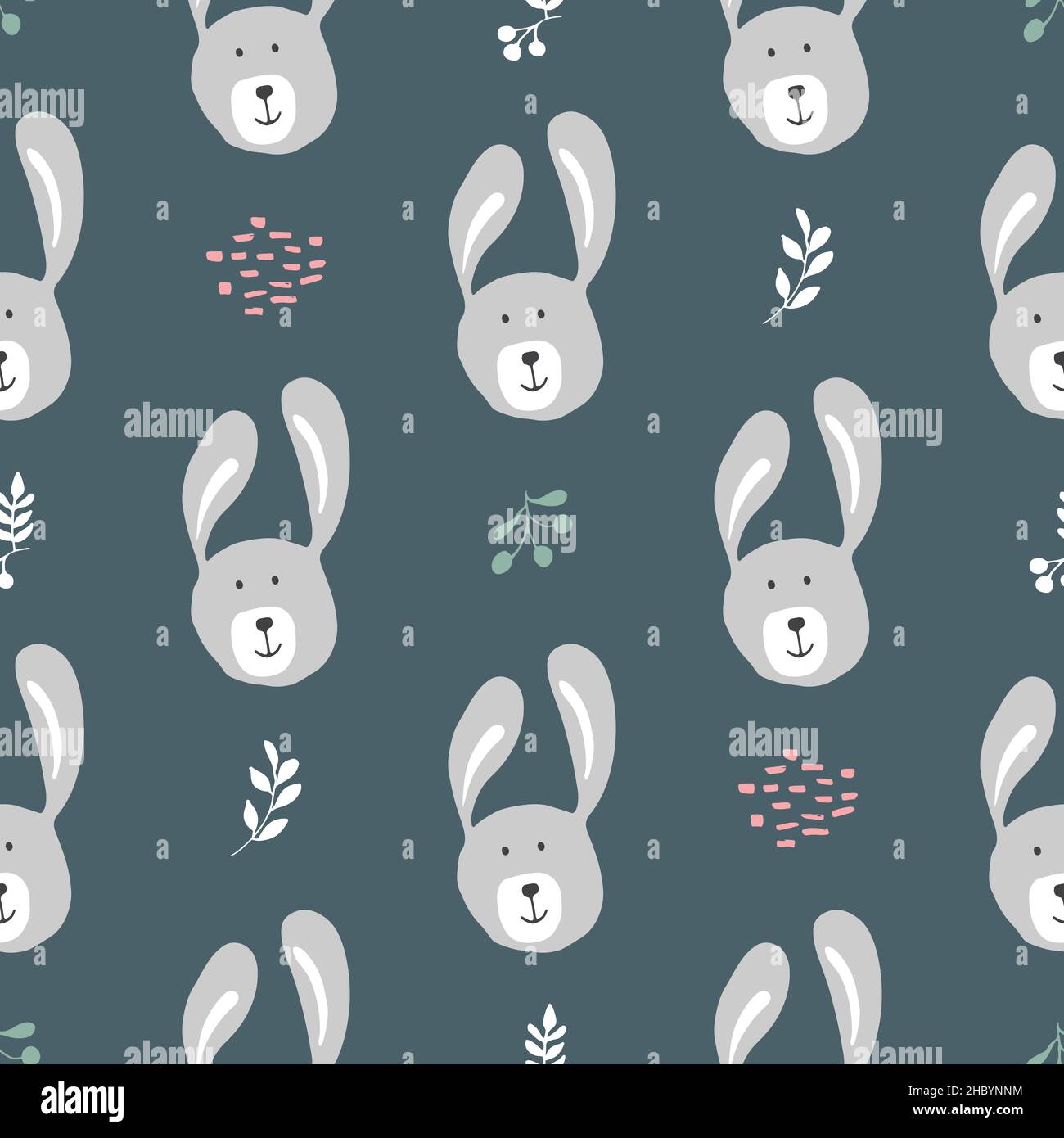 Cute rabbit Seamless pattern. Cartoon Animals in forest background ...