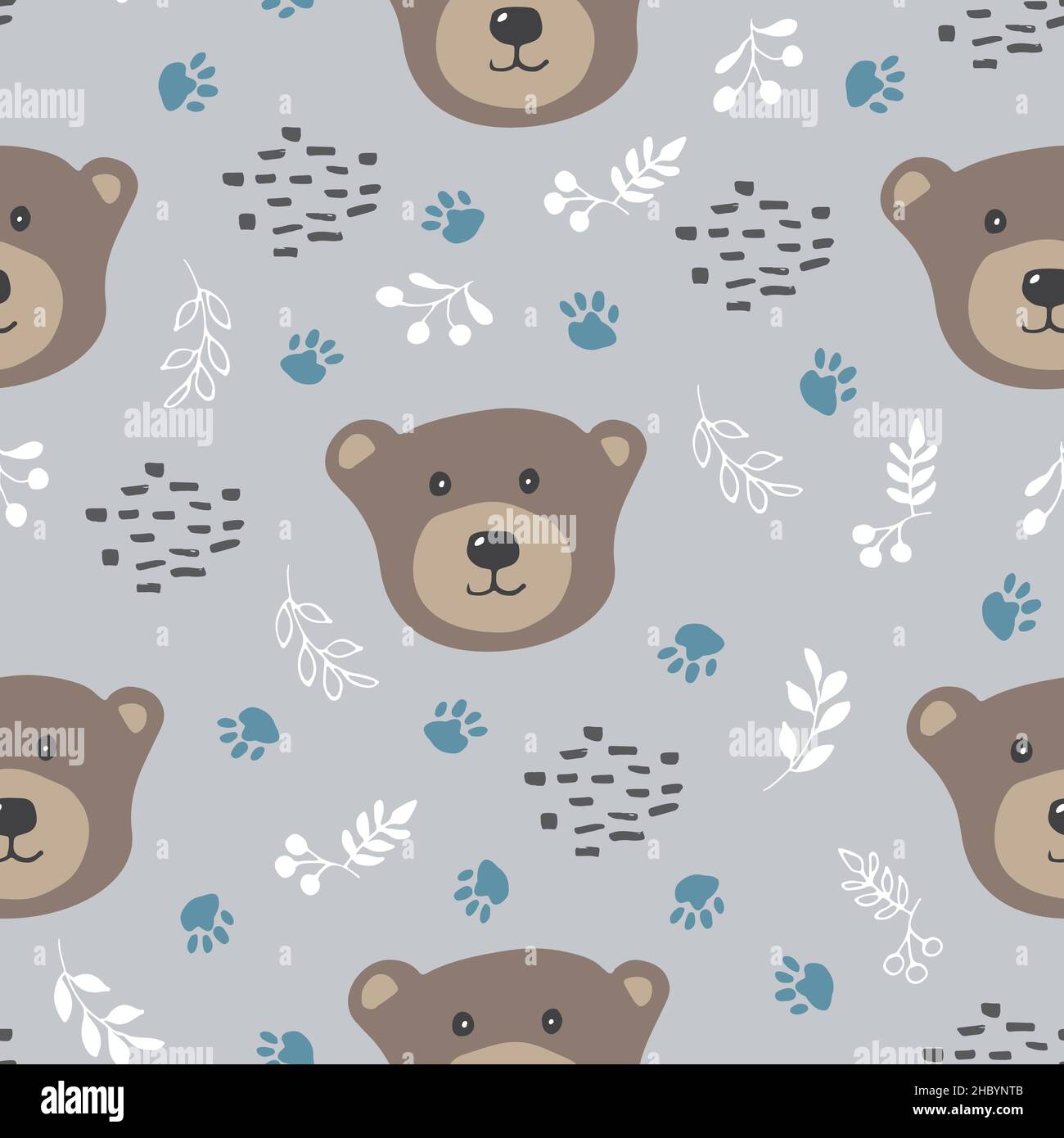 Cute bear Seamless pattern. Cartoon Animals in forest background ...