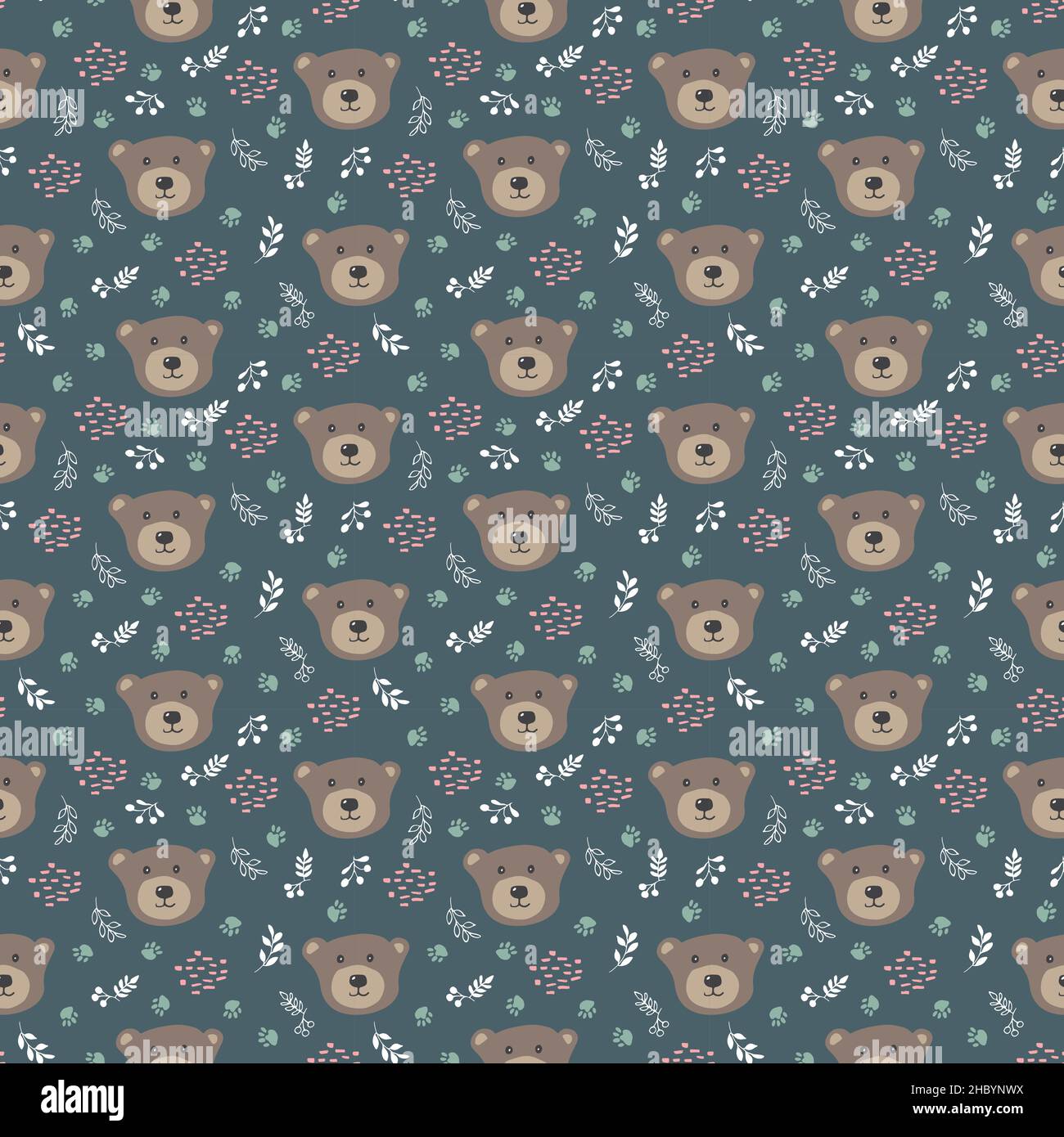 Cute bear Seamless pattern. Cartoon Animals in forest background ...