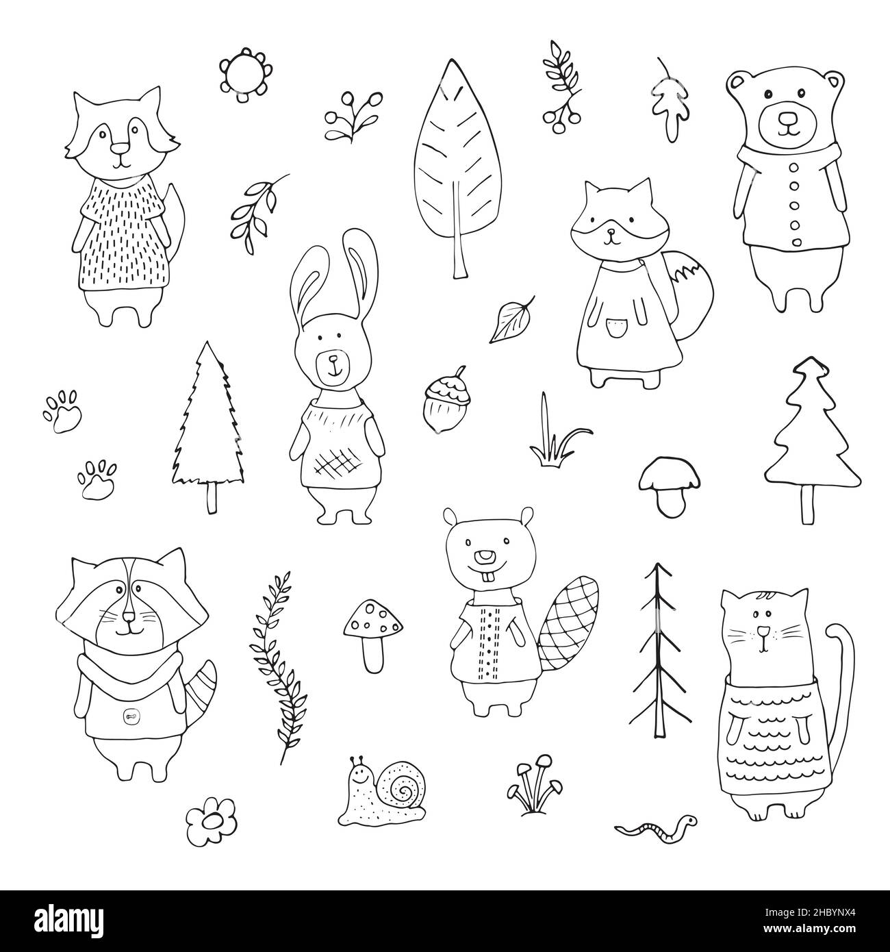 Cute Animals in clothes. Cartoon forest wildlife animals collection ...