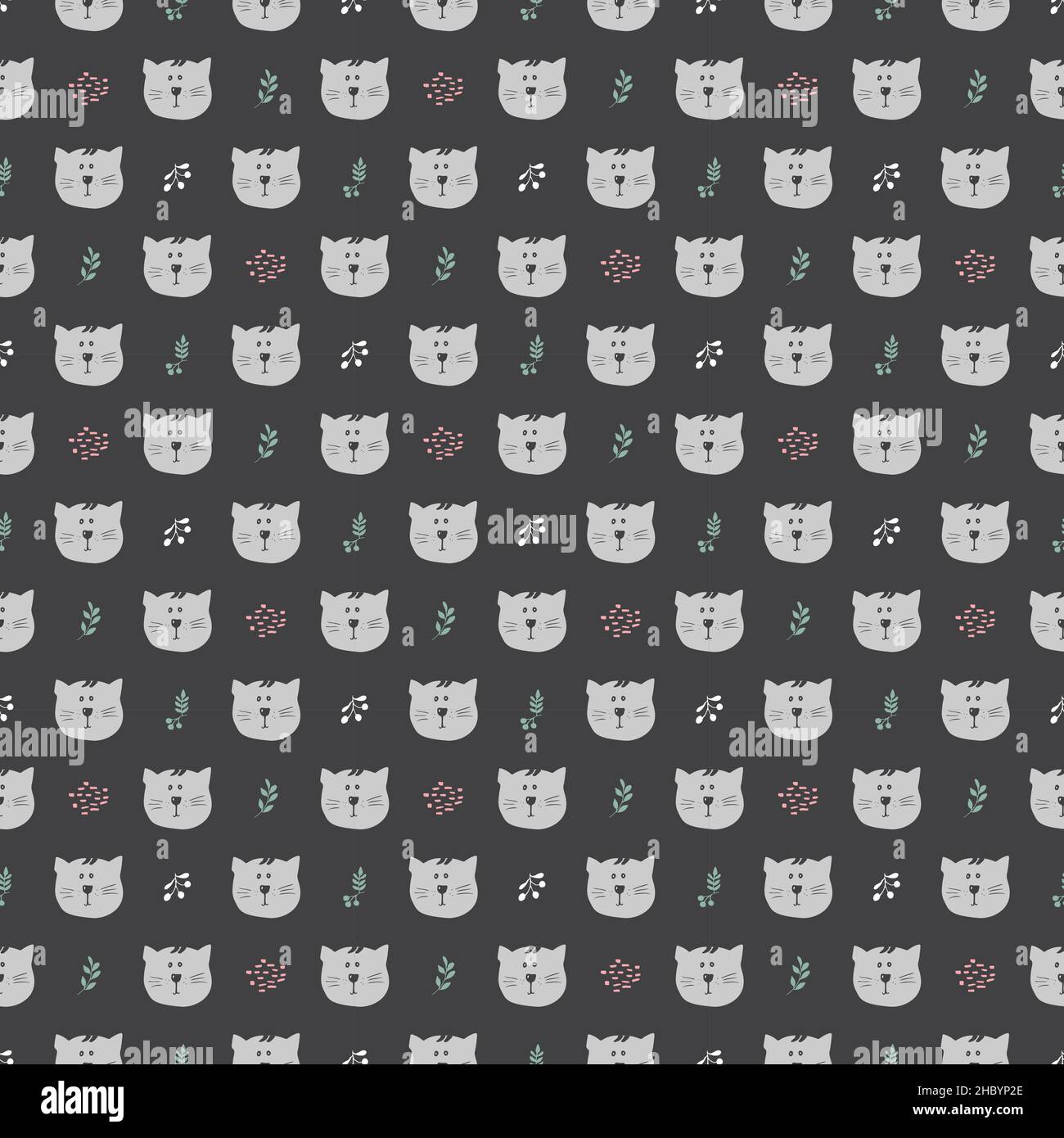 Subtle Cat Pattern Cute Cat Seamless pattern. Cartoon Animals in forest background. Vector ...