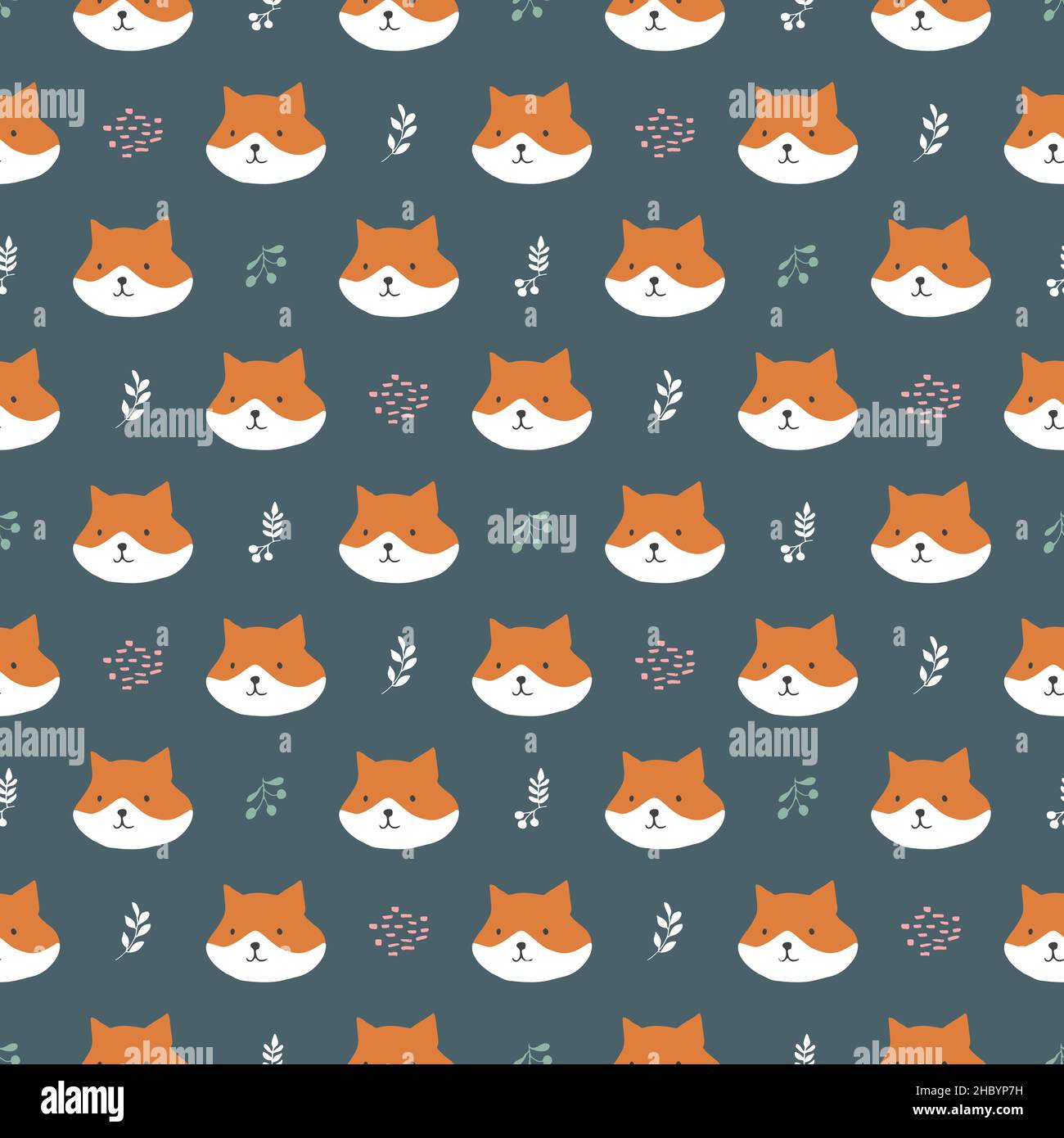 Cute Fox Seamless pattern. Cartoon Animals in forest background. Vector ...