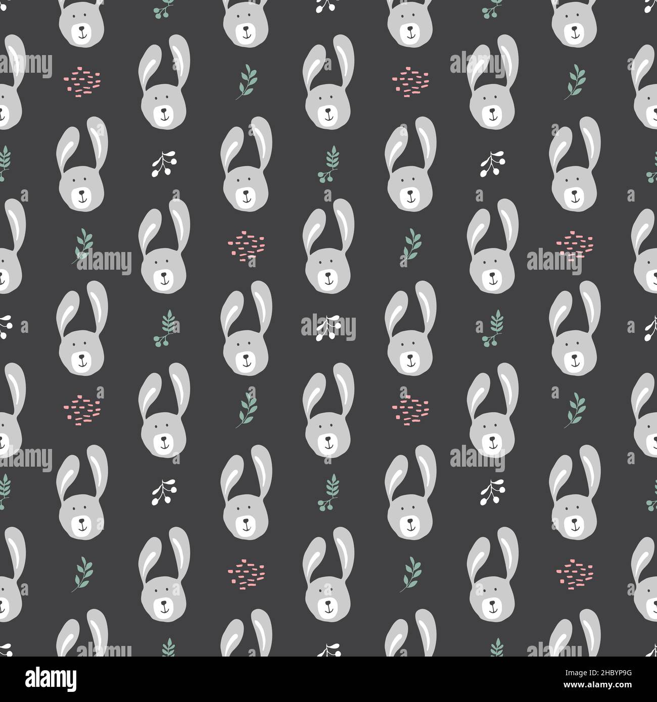 Cute rabbit Seamless pattern. Cartoon Animals in forest background ...