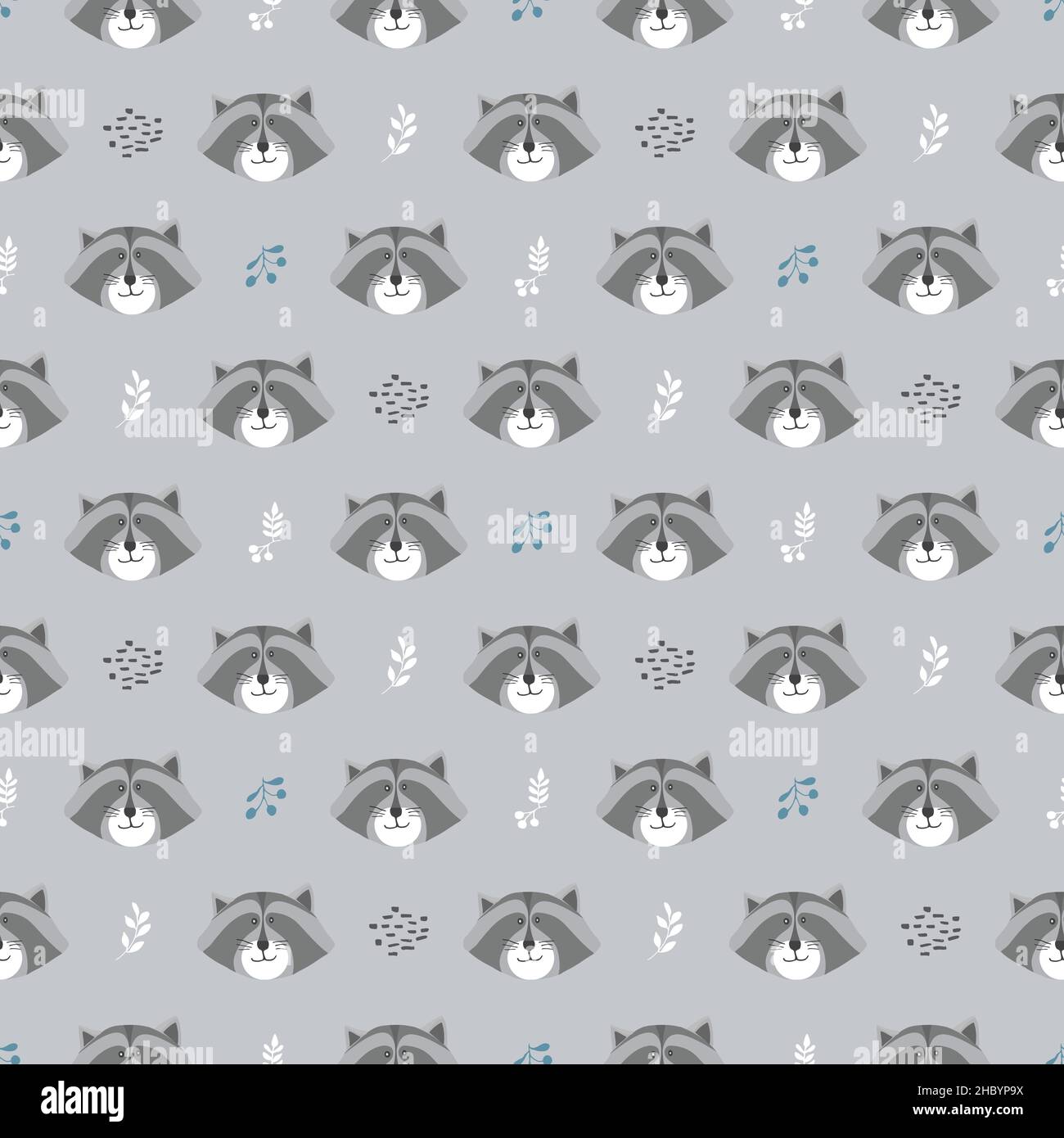 Cute Raccoon Seamless pattern. Cartoon Animals in forest background ...