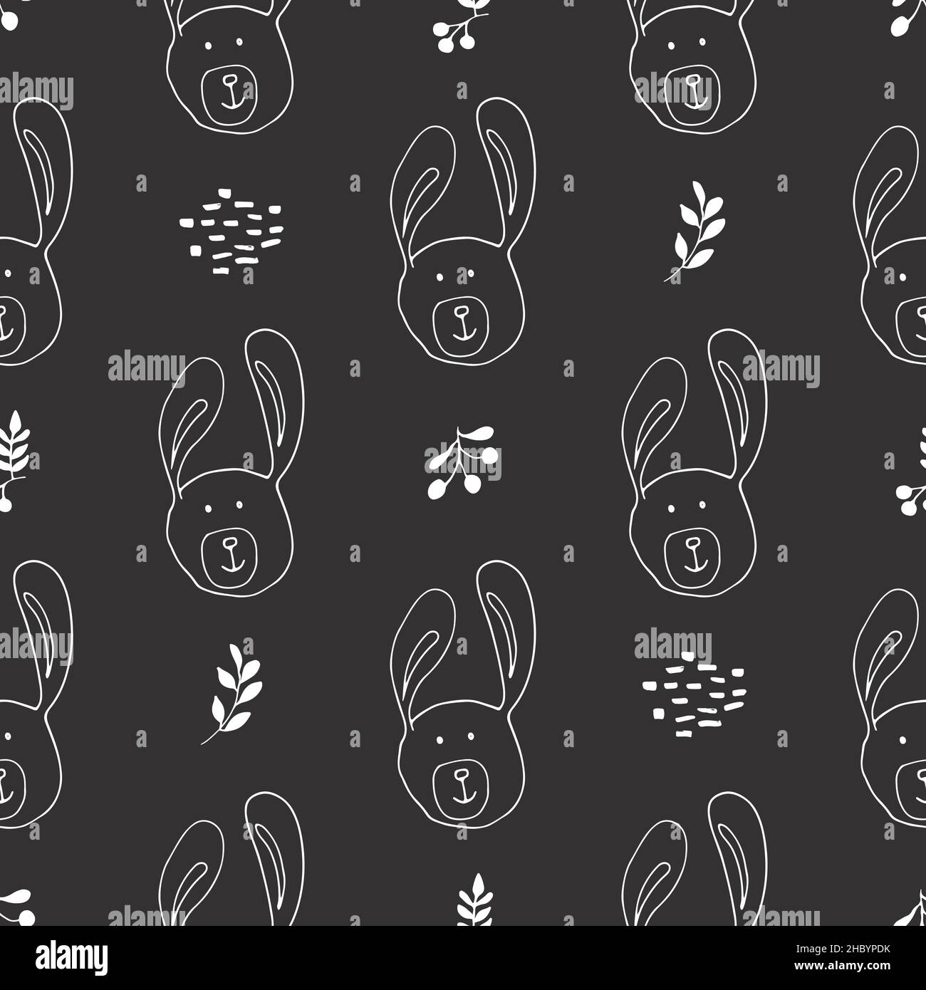Cute rabbit Seamless pattern. Cartoon Animals in forest background ...