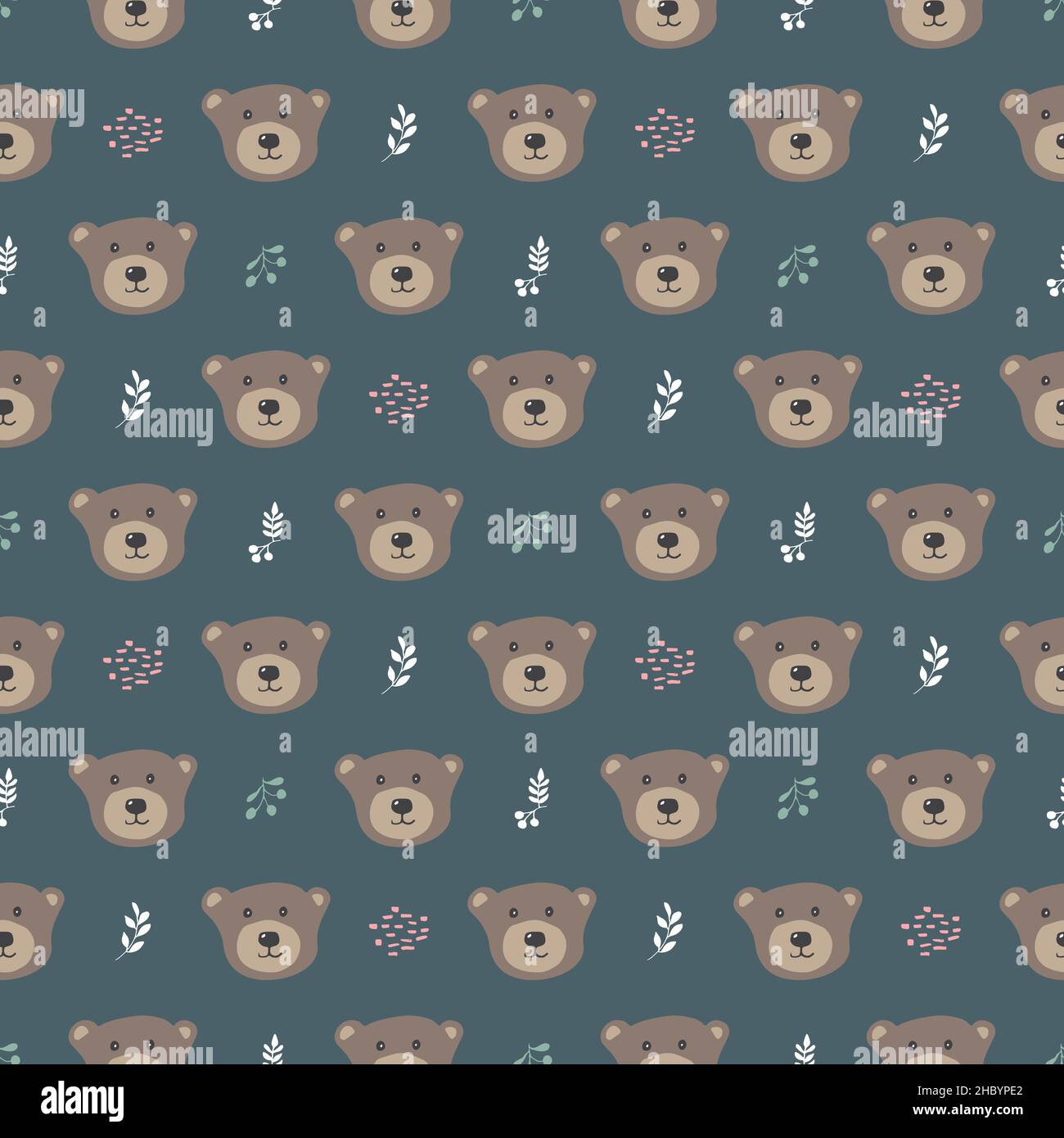 Cute bear Seamless pattern. Cartoon Animals in forest background ...