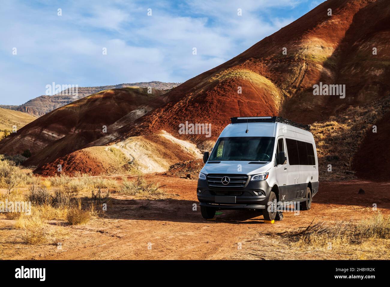 Airstream Interstate 24X 4WD campervan; Painted Hills; geologic site; John Day Fossil Beds National Monument; near Mitchell; Oregon; USA Stock Photo