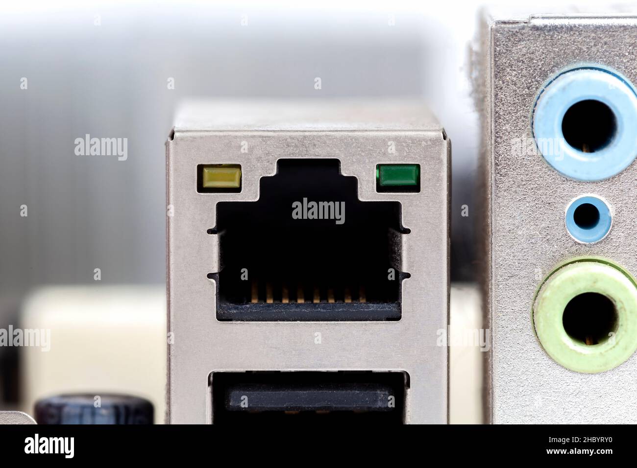 Empty network connection plug port, PC motherboard detail