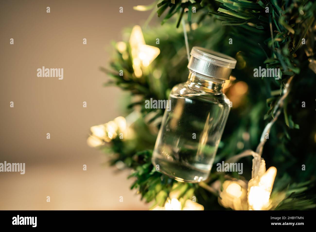 Vaccine vial on a Christmas tree Stock Photo