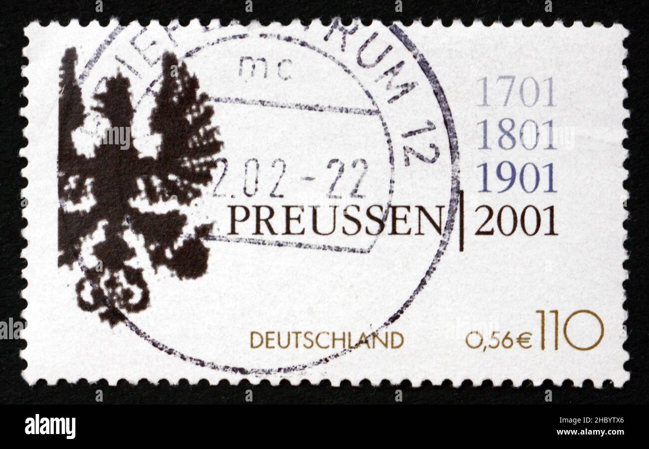 GERMANY - CIRCA 2001: a stamp printed in the Germany shows Coat of Arms of Kingdom of Prussia, 300th Anniversary, circa 2001 Stock Photo