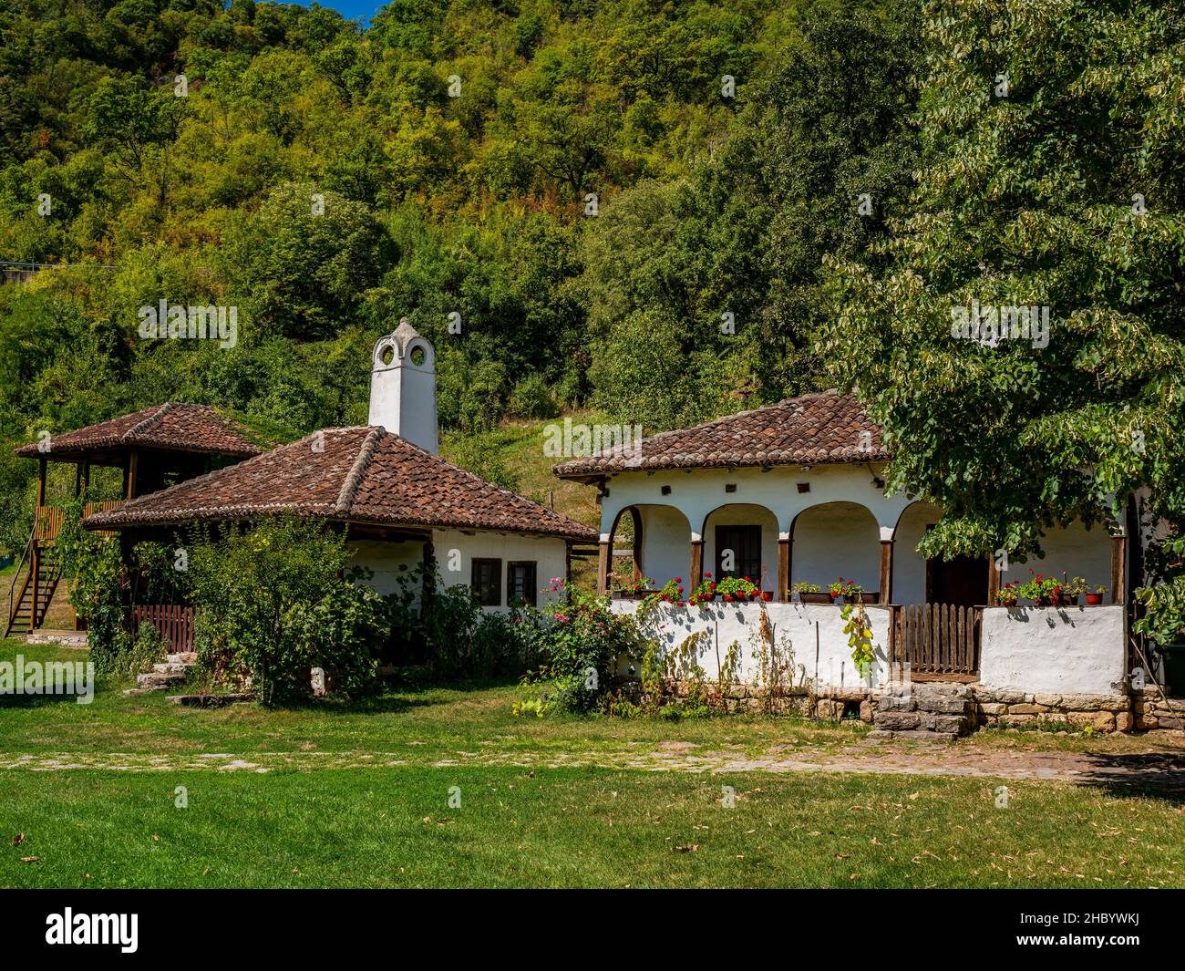 View at traditional 19th century Serbian house at Lepenski Vir, Serbia ...