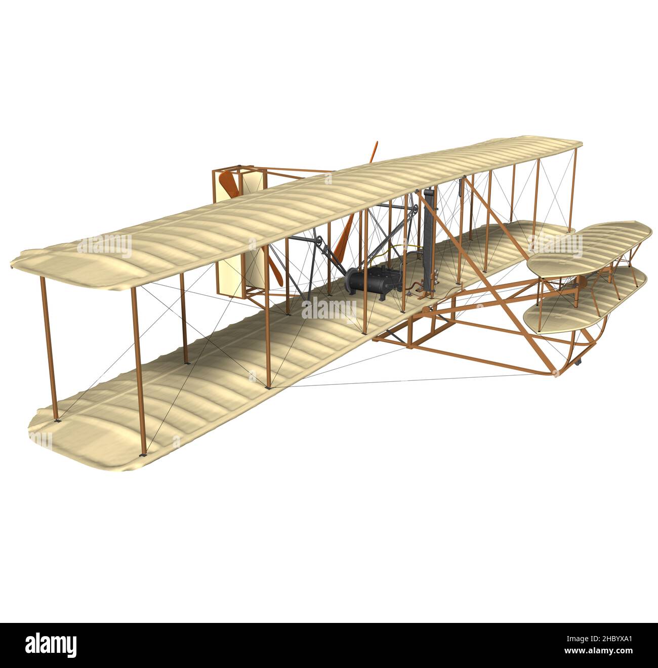 3D rendering illustration of the fist airplane (Flyer I) built and tested by Orville and Wilbur Wright on December 17 of 1903. Stock Photo